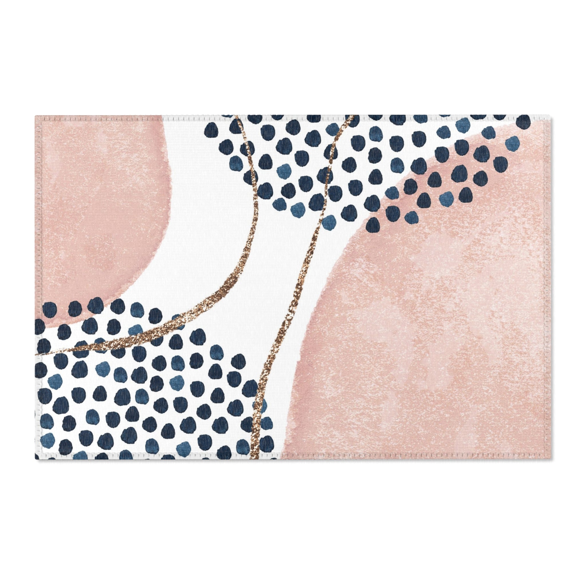 Abstract Boho Rectangle Area Rug | Modern Blush Pink, Navy Blue