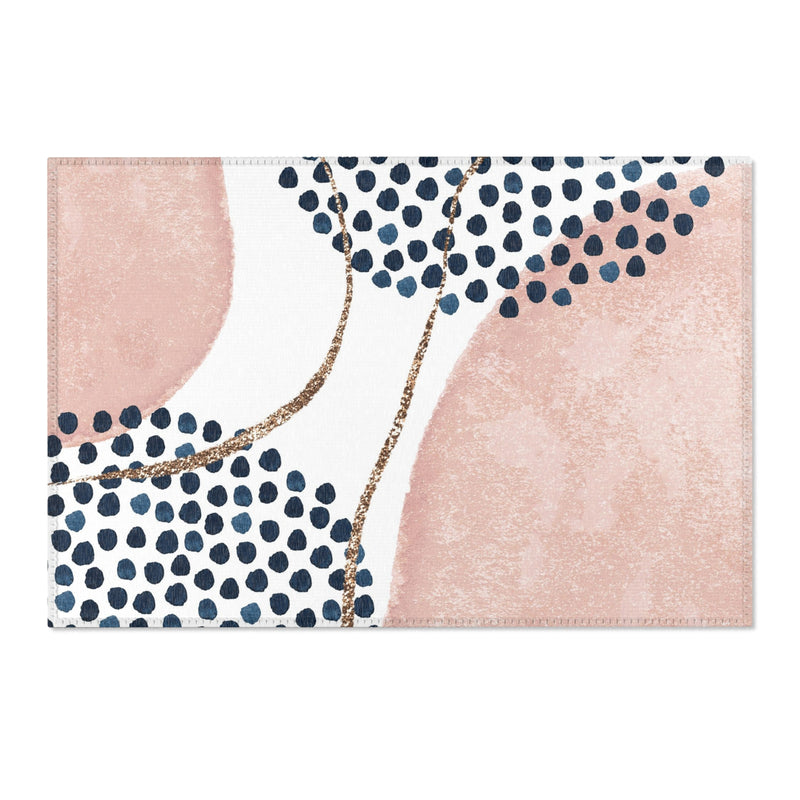 Abstract Boho Rectangle Area Rug | Modern Blush Pink, Navy Blue