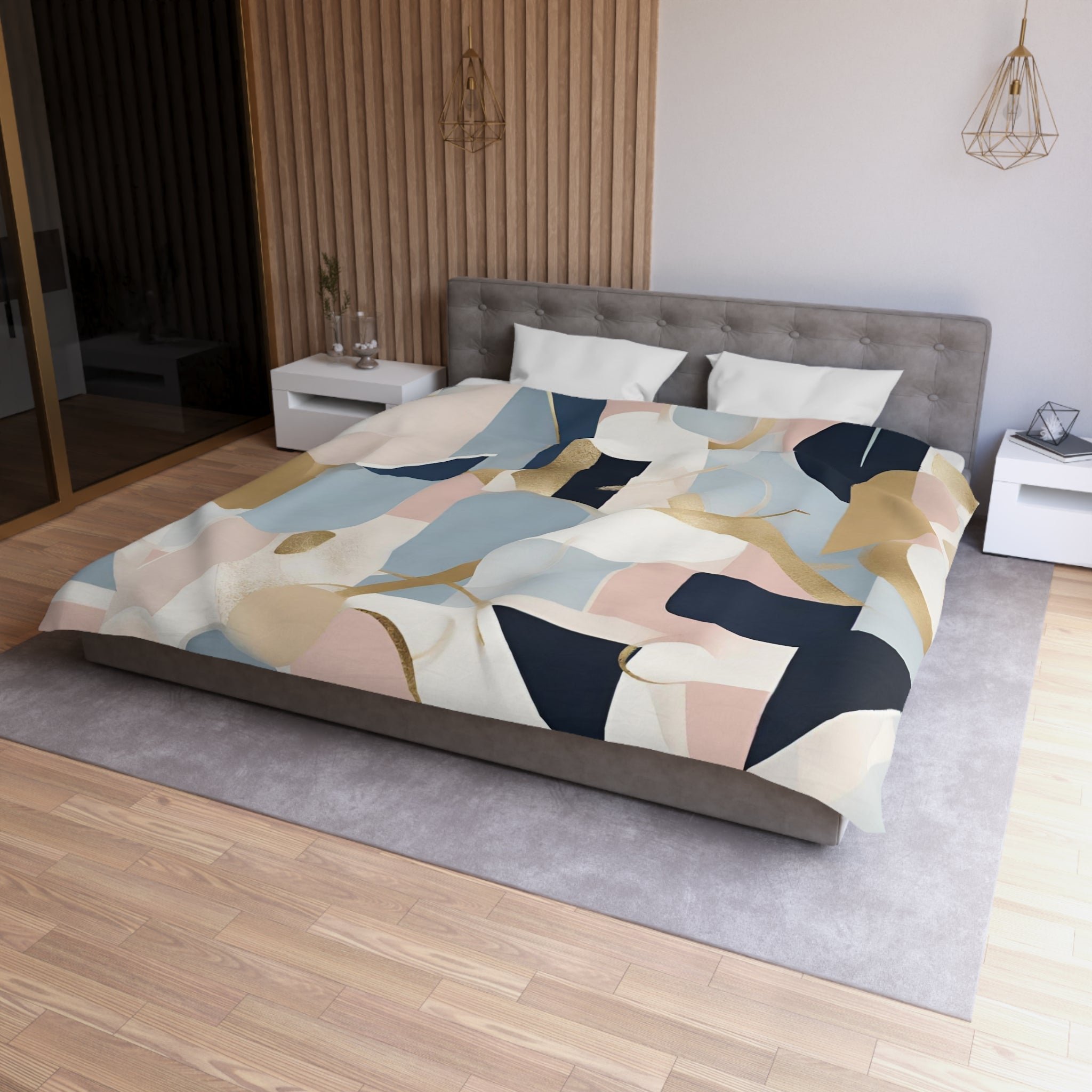 Abstract Duvet, Pillow Cover Set | Blue, Blush Pink Bedroom Set