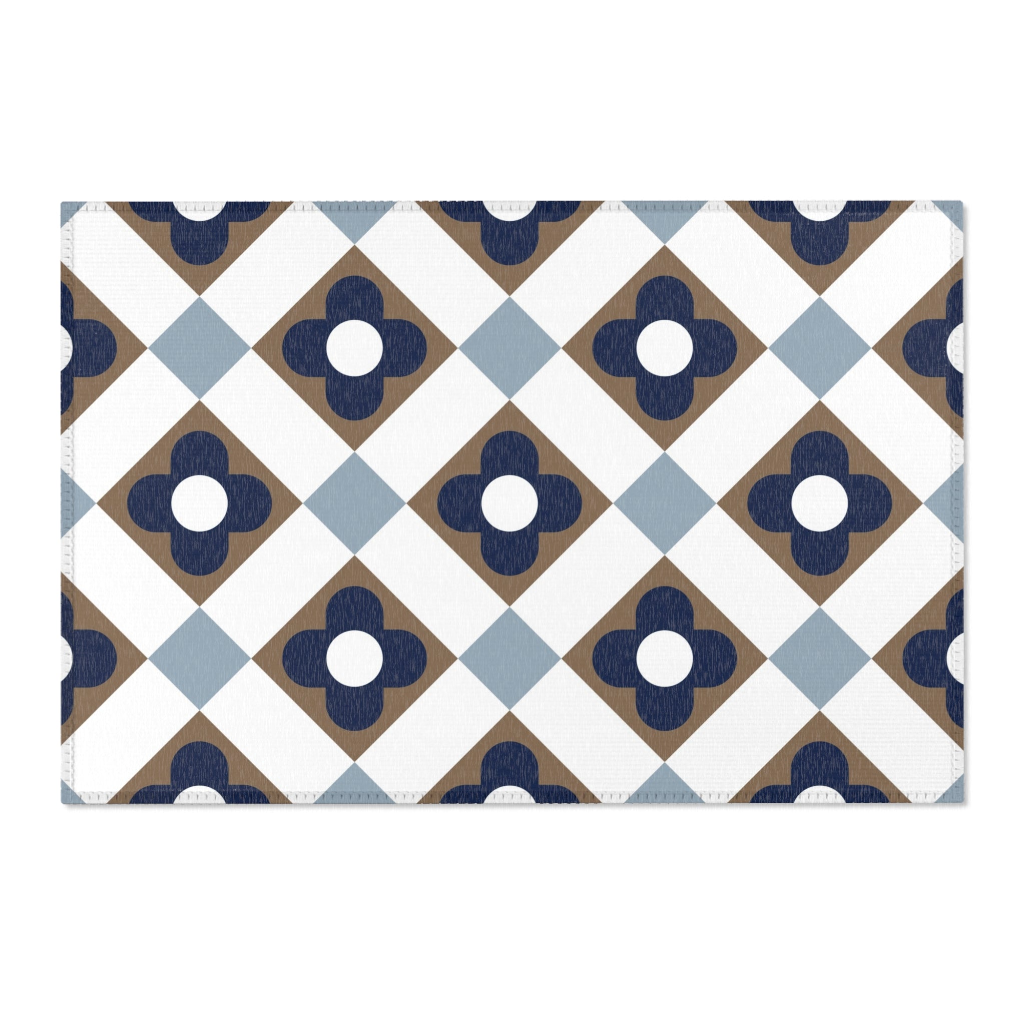 Retro Moroccan Area Rug | Vintage Art Deco, Nouveau Blue, Beige White