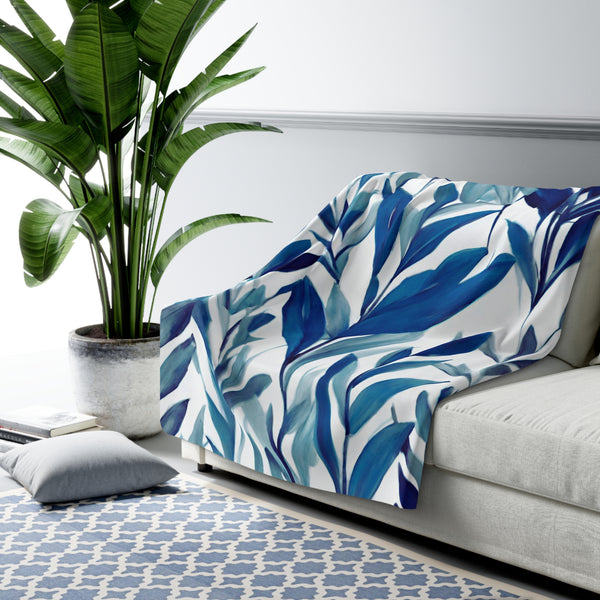 Comfy Blanket | Floral Indigo Navy Teal Blue Leaves
