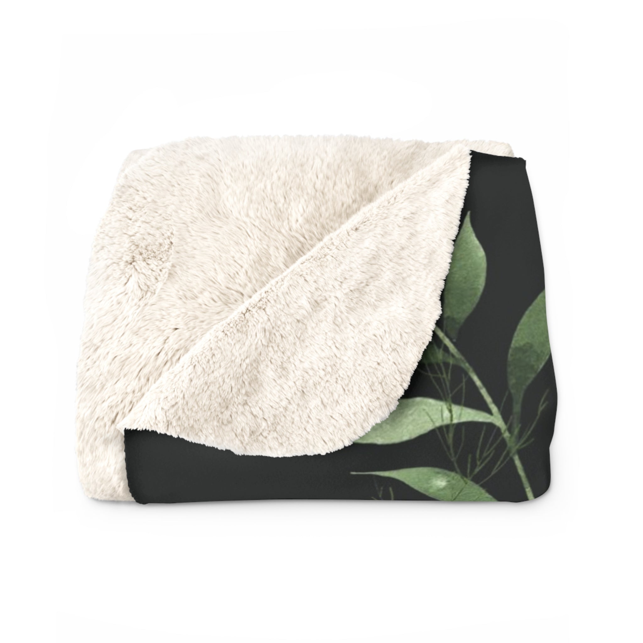 Floral Boho Comfy Blanket | Black, Green Monstera Leaves