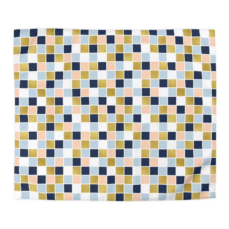 Abstract Duvet Cover | Beige Navy Blue, White Geometric