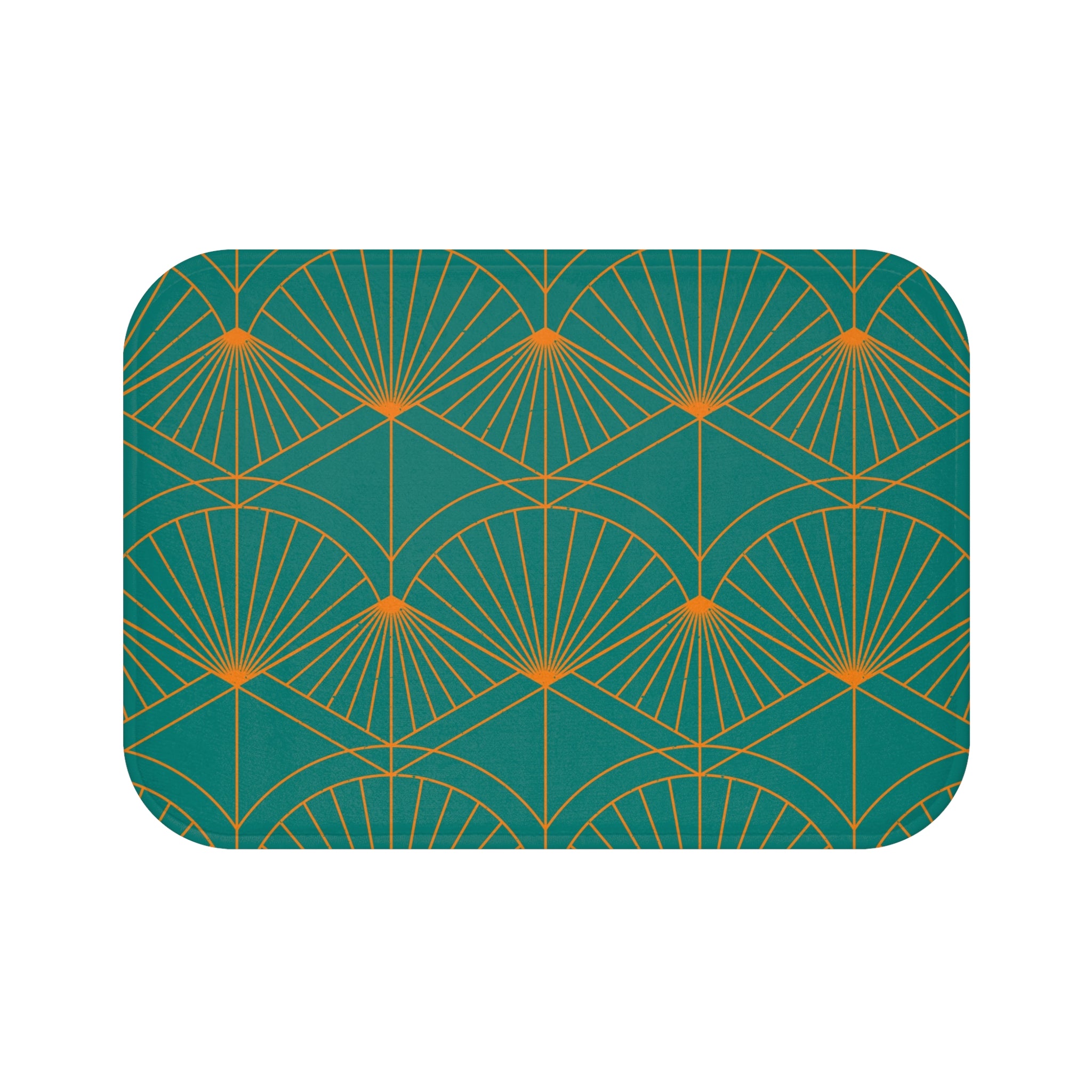 Art Deco Kitchen, Bath Mat | Teal Green, Orange Fan