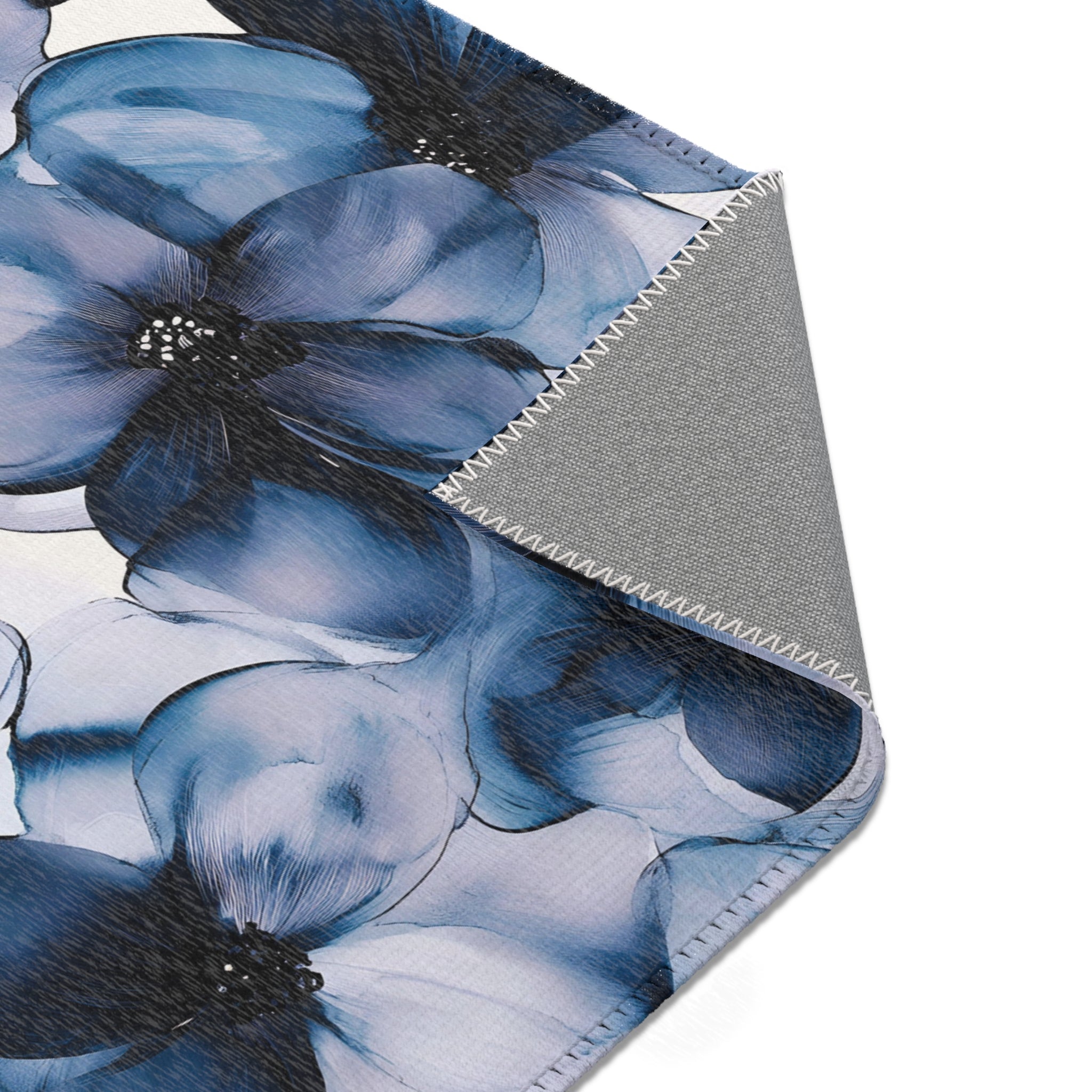 Abstract Area Rug | Floral Navy Blue, Liquid Ink Watercolor Artsy Rug