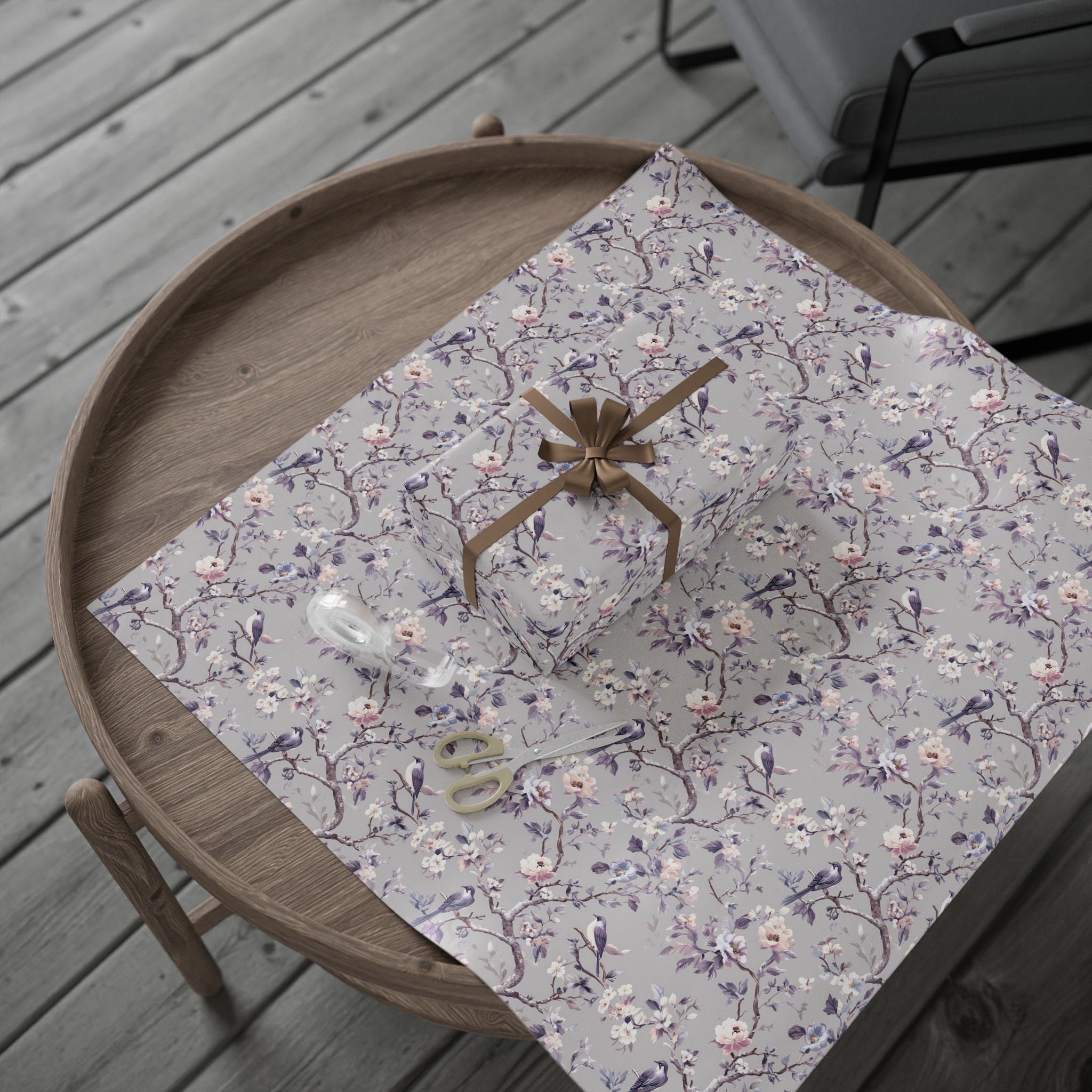 Gift Wrapping Paper | Lavender Pink Grey Floral Wrap for the Holidays, Birthdays