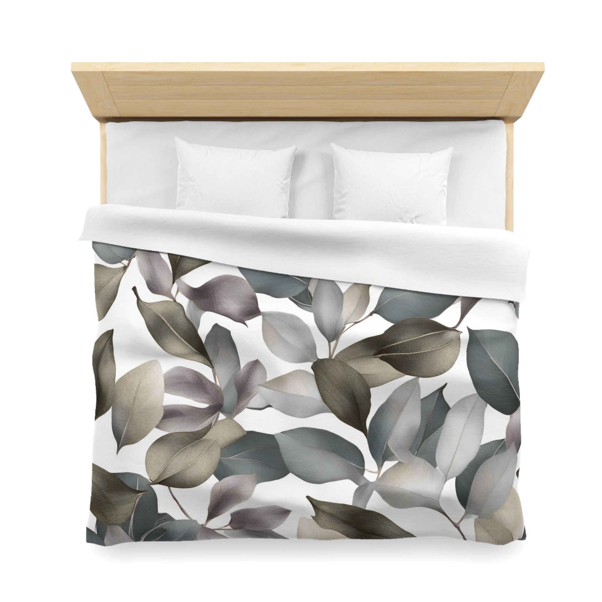 Floral Duvet, Pillow Cover | Beige Grey White Leaves Bedroom Decor