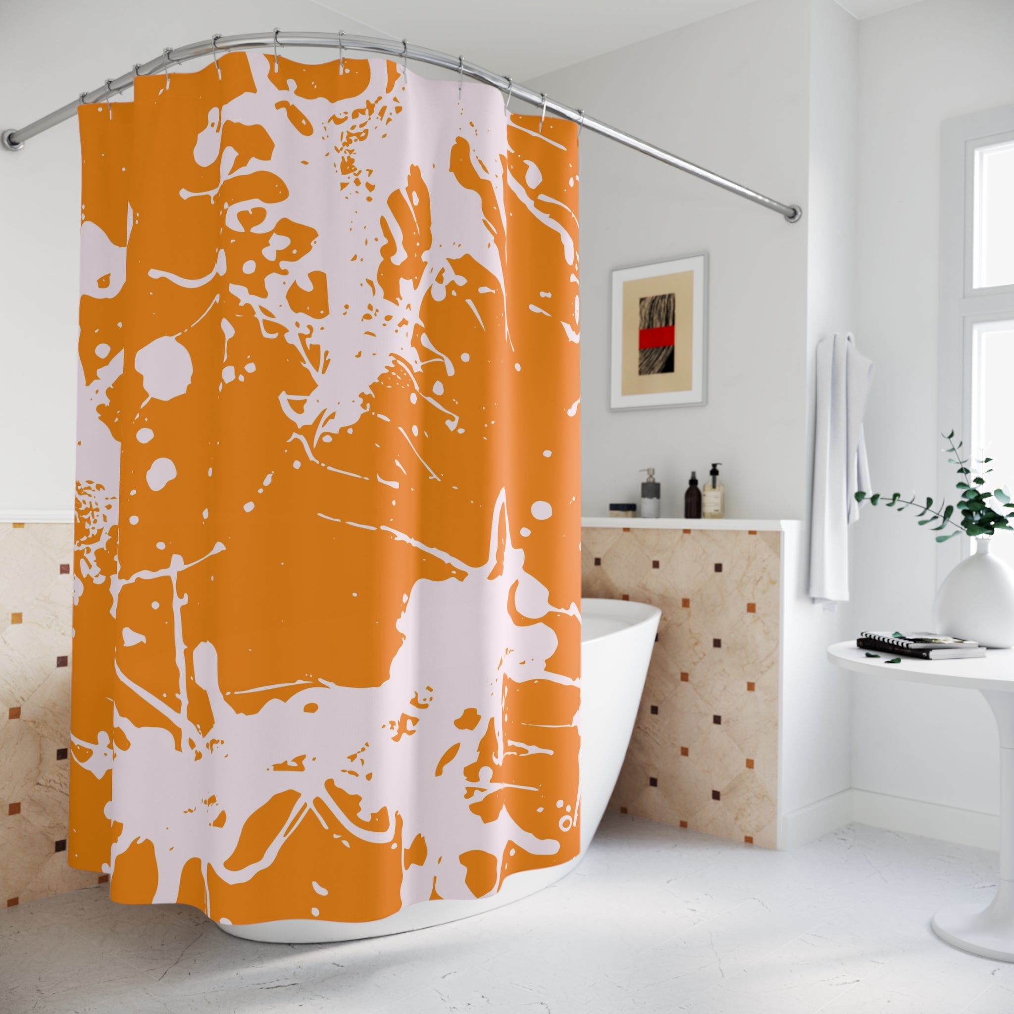 Abstract Shower Curtain | Colorful Orange Pink Ink Splash