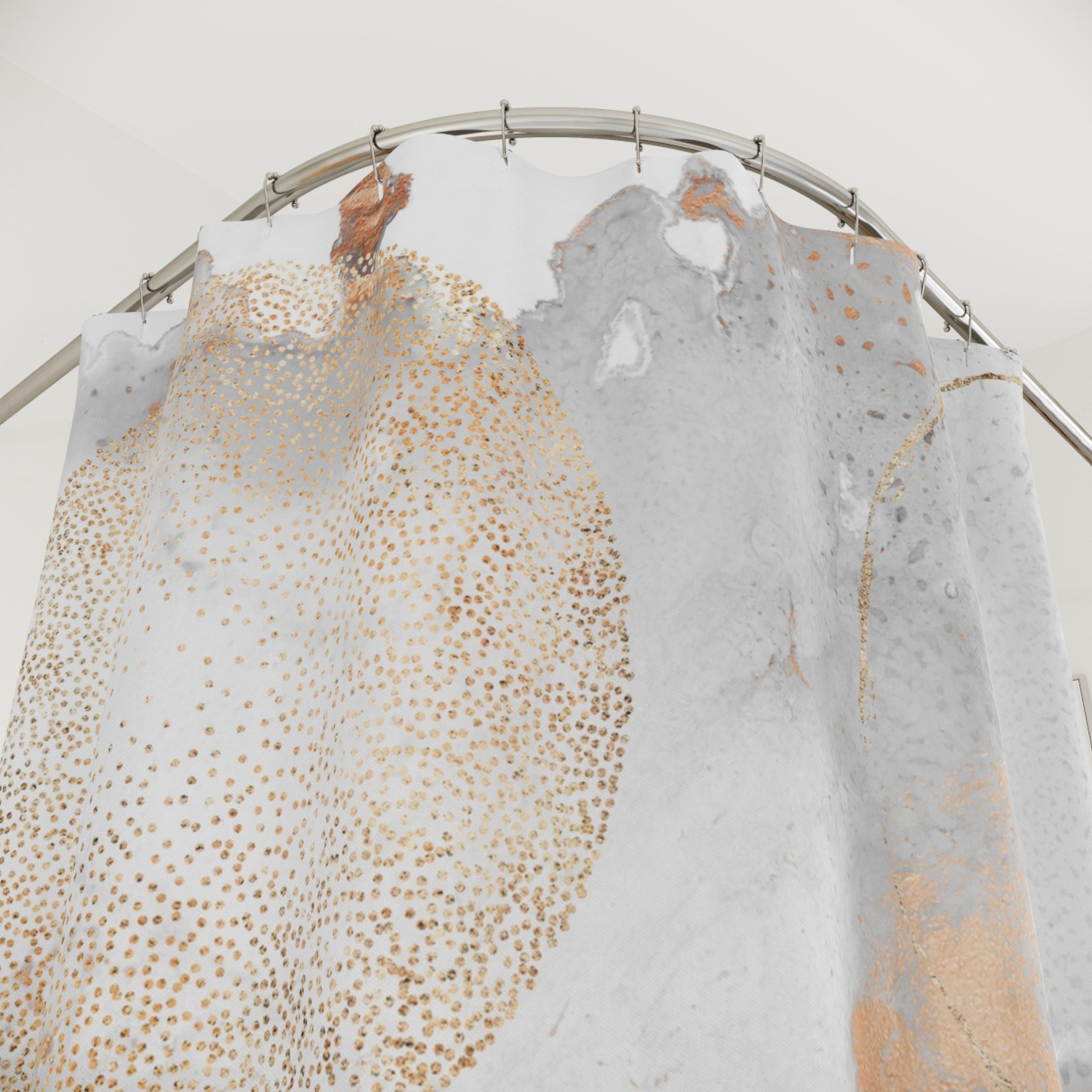 Boho Shower Curtain | Grey Gold Ombre Black Leaves