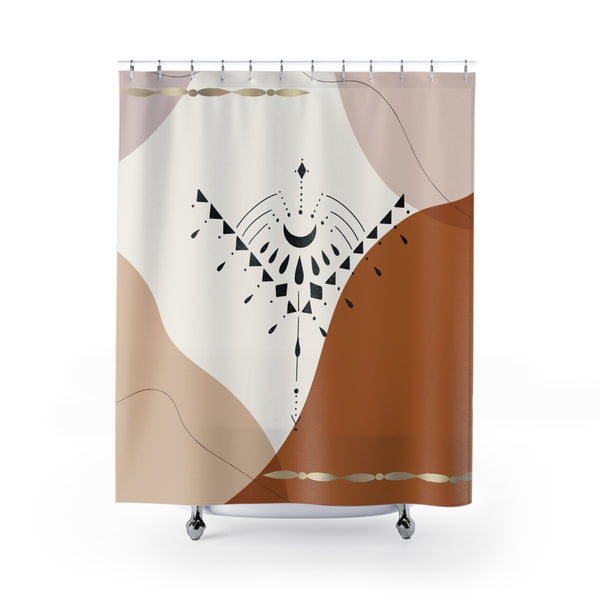 Boho Shower Curtain | Rust Beige Black, Bohemian Decor