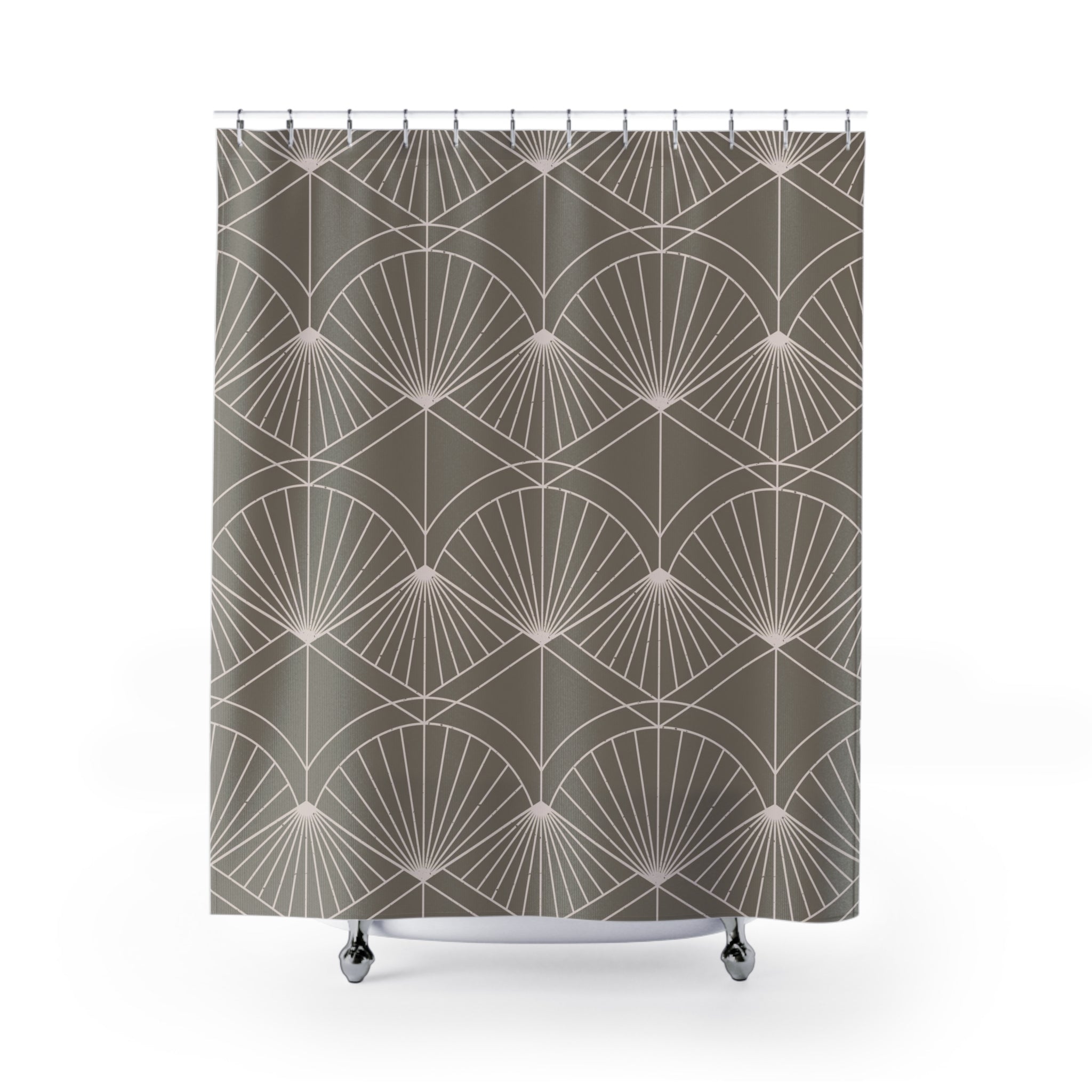 Art Deco Shower Curtain | Geometric Fan Taupe Bath Curtain