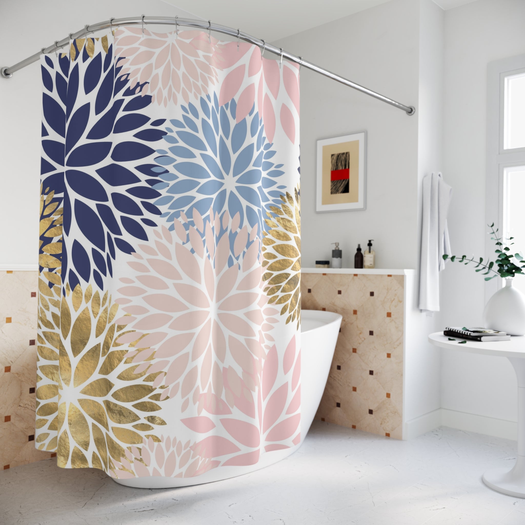 Dahlia Floral Shower Curtain | Boho Blush Pink Bathroom Decor