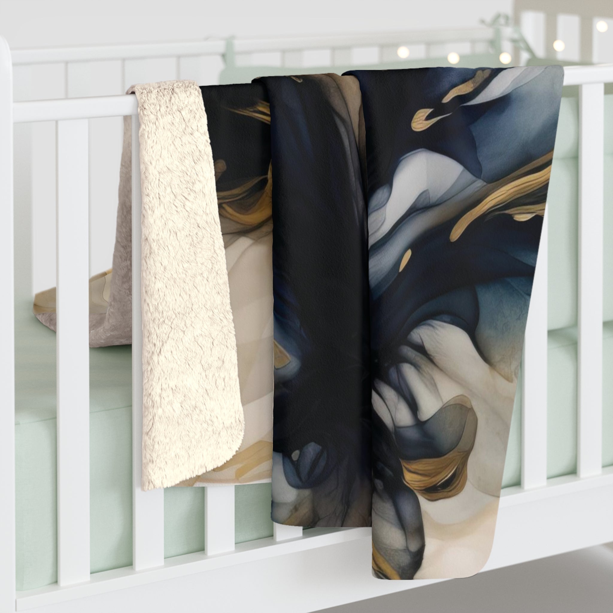 Cozy Comfy, Abstract Blanket | Navy Blue, Beige Ombre