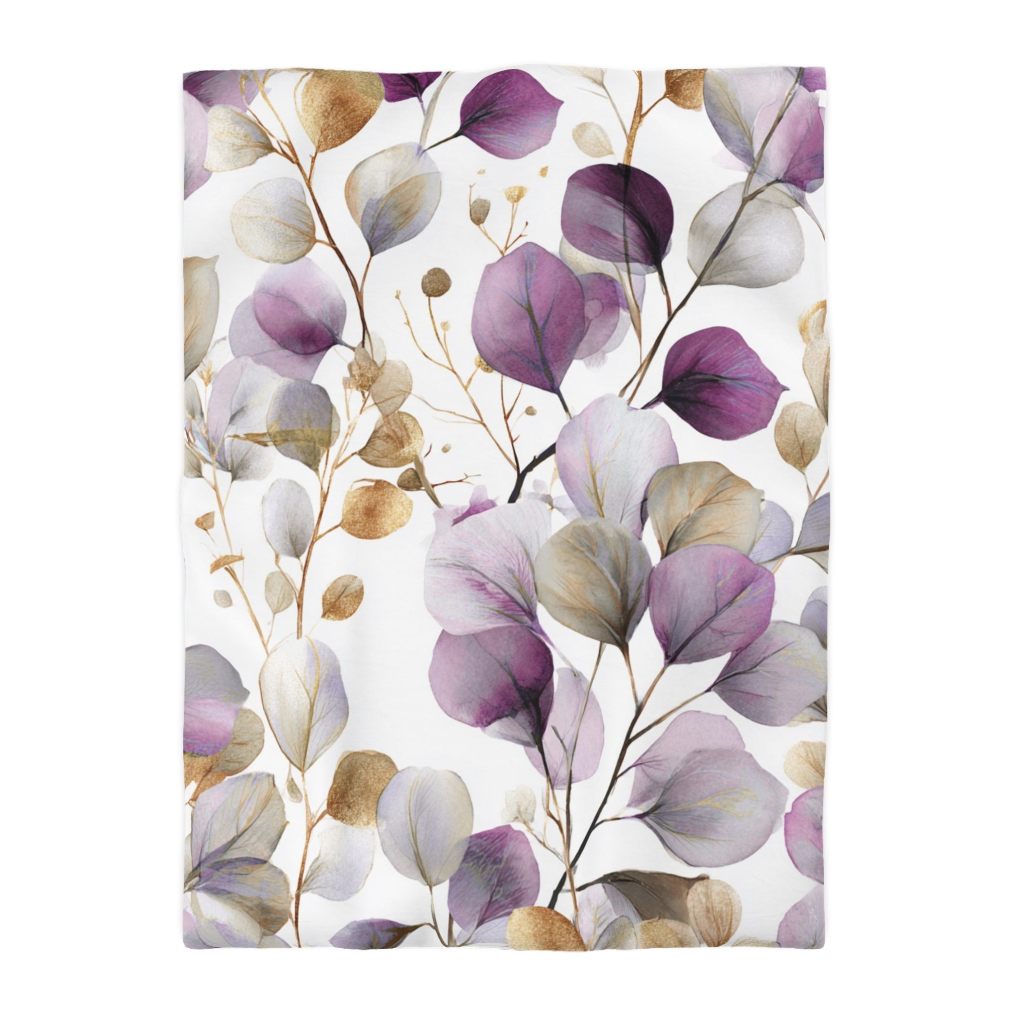 Floral Cotton Duvet, Pillow Cover | Purple Eucalyptus Leaves Bedroom Decor