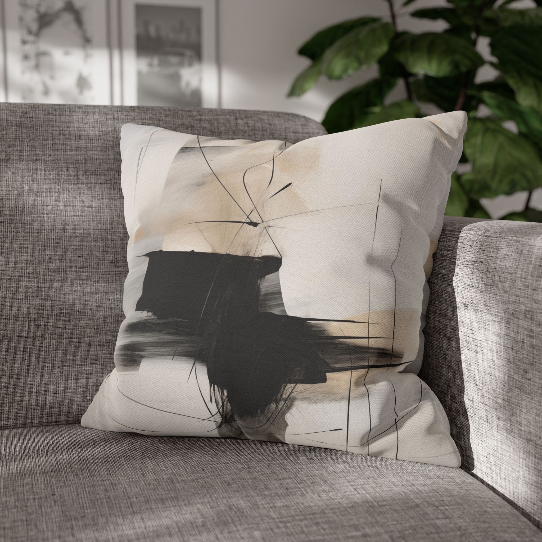 Abstract Pillow Cover | Black White Grey Beige