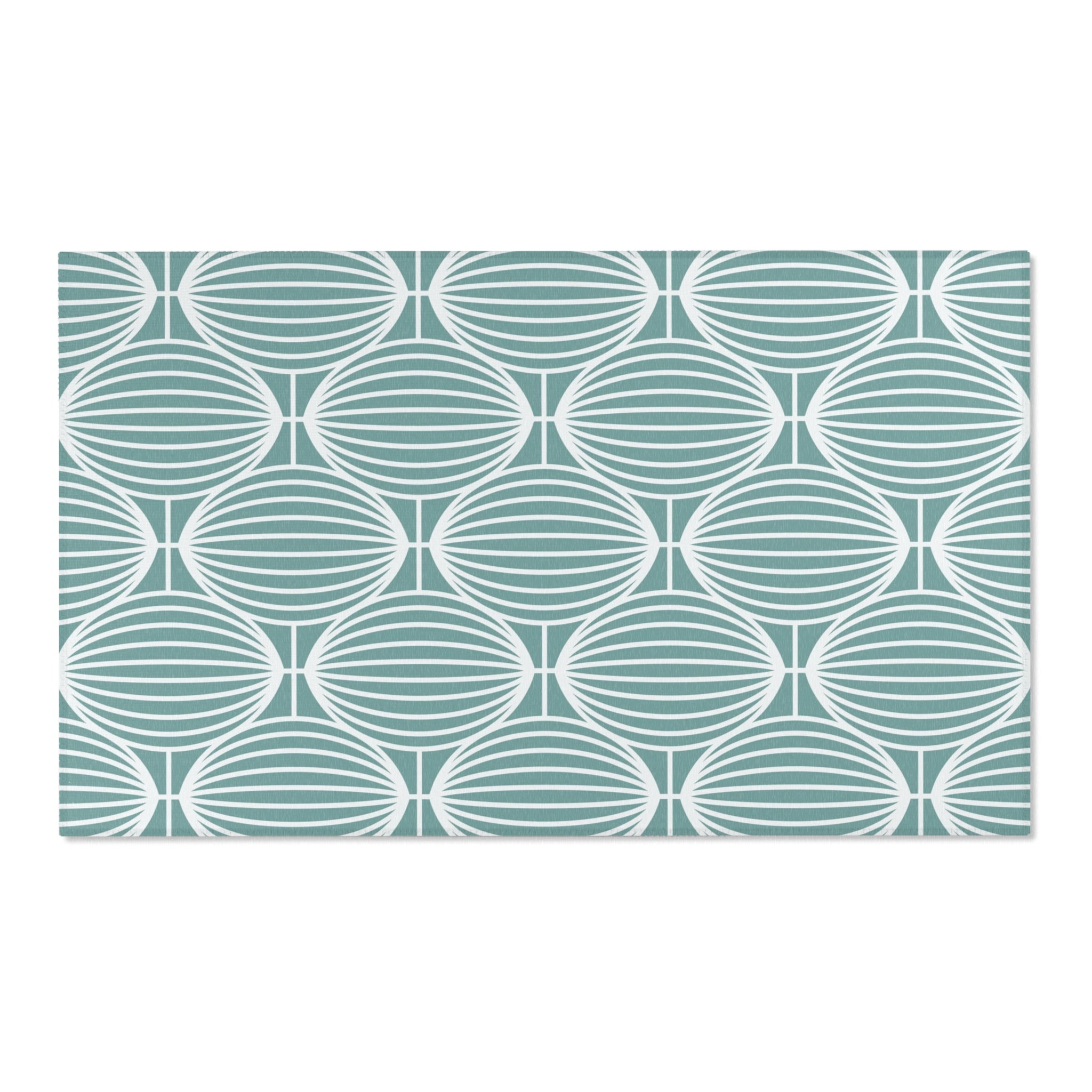 Art Deco Boho Area Rug | Teal Blue Geometric Minimalist