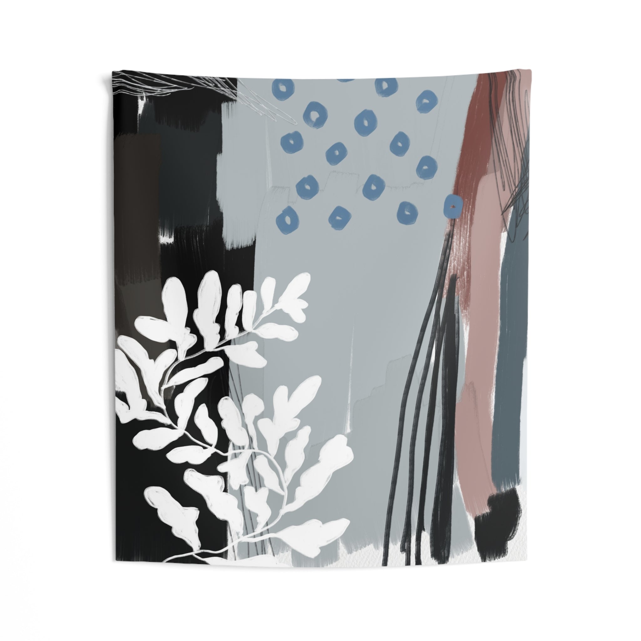 Abstract Wall Hanging Fabric Tapestry; Black White blue Watercolor