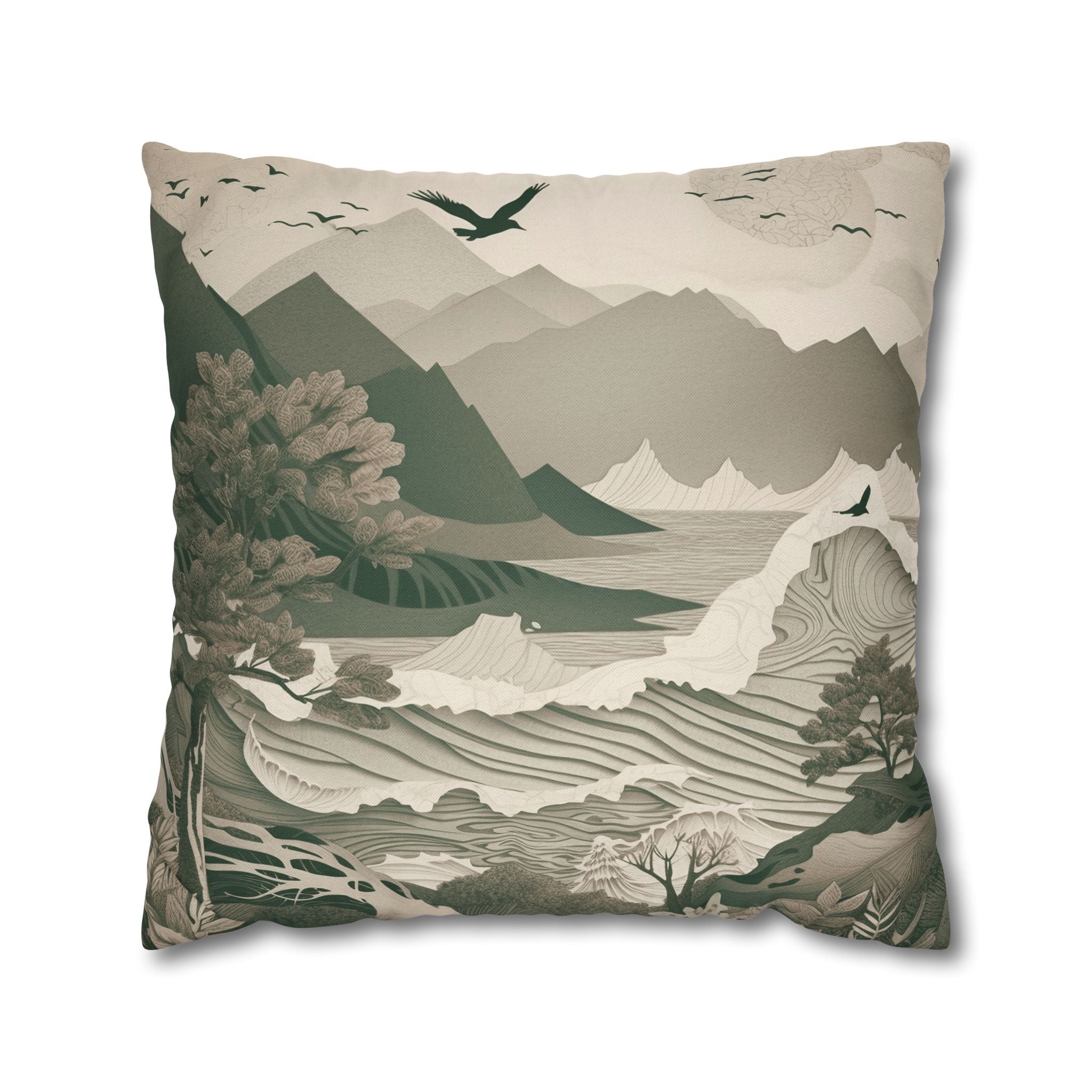 Landscape Throw Pillow Cover, Nature Modern Organic Decor Cushion
