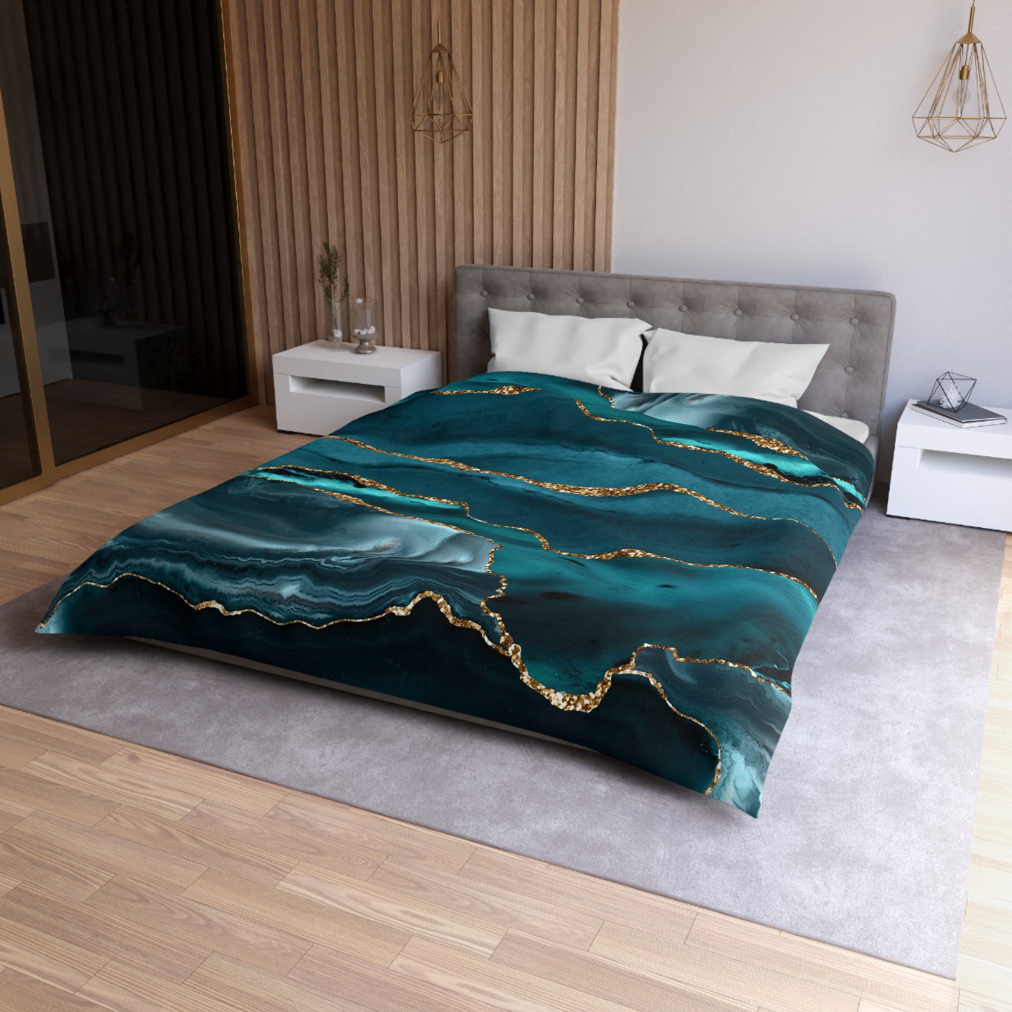 Abstract Duvet, Pillow Cover Set | Teal Blue Bedroom Set