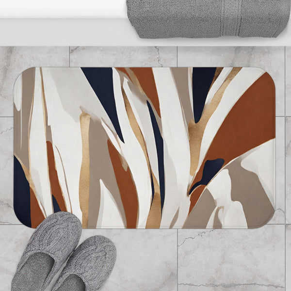 Abstract Boho Bath, Kitchen Floor Mat | Beige Rust, Navy blue White