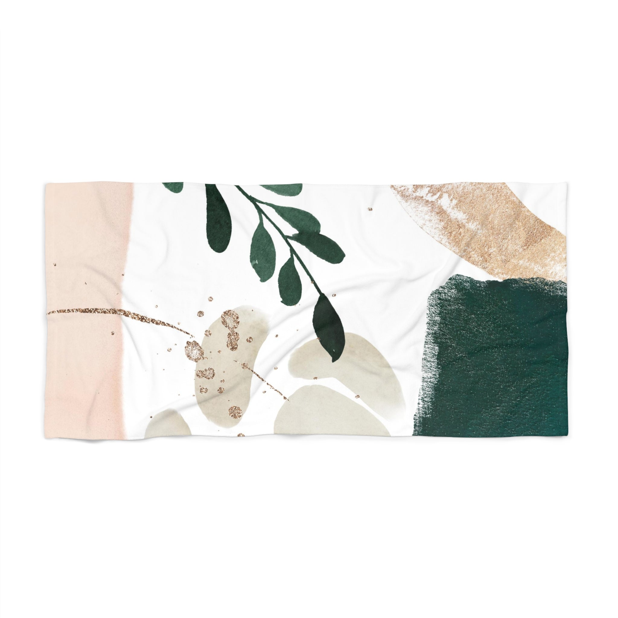 Abstract Boho Bath, Beach Towel | Blush Pink, Beige Ivory, Emerald Green