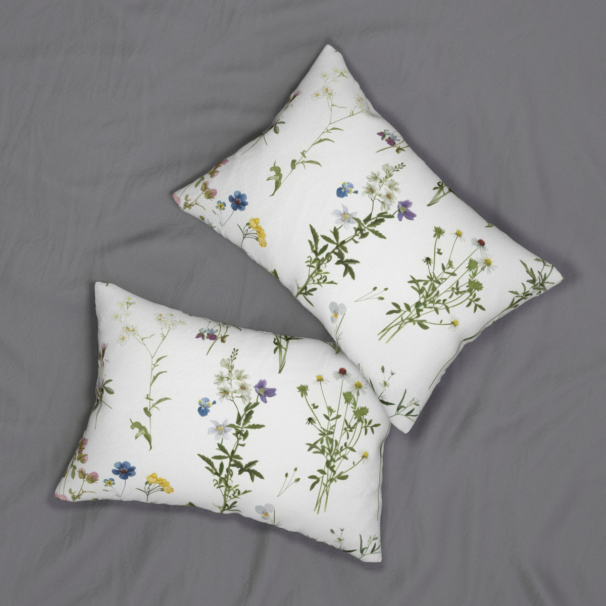 Boho Lumbar Pillow | Green Herb Botanical Wildflower