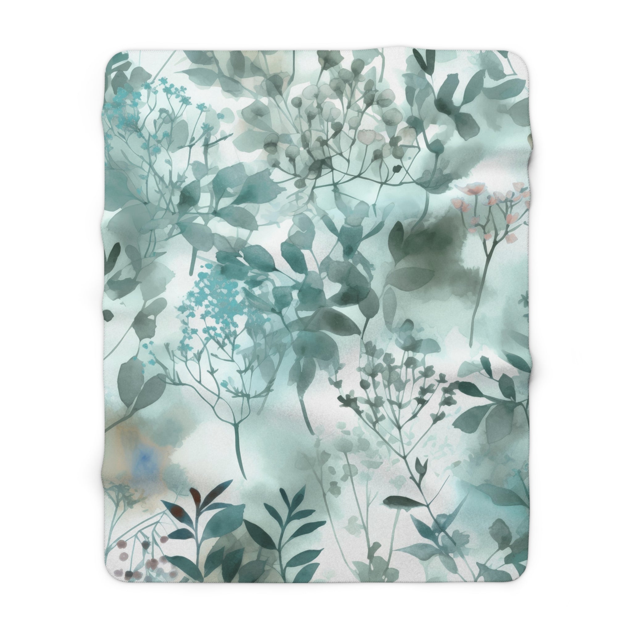 Abstract Floral Throw Blanket | Teal Green Watercolor