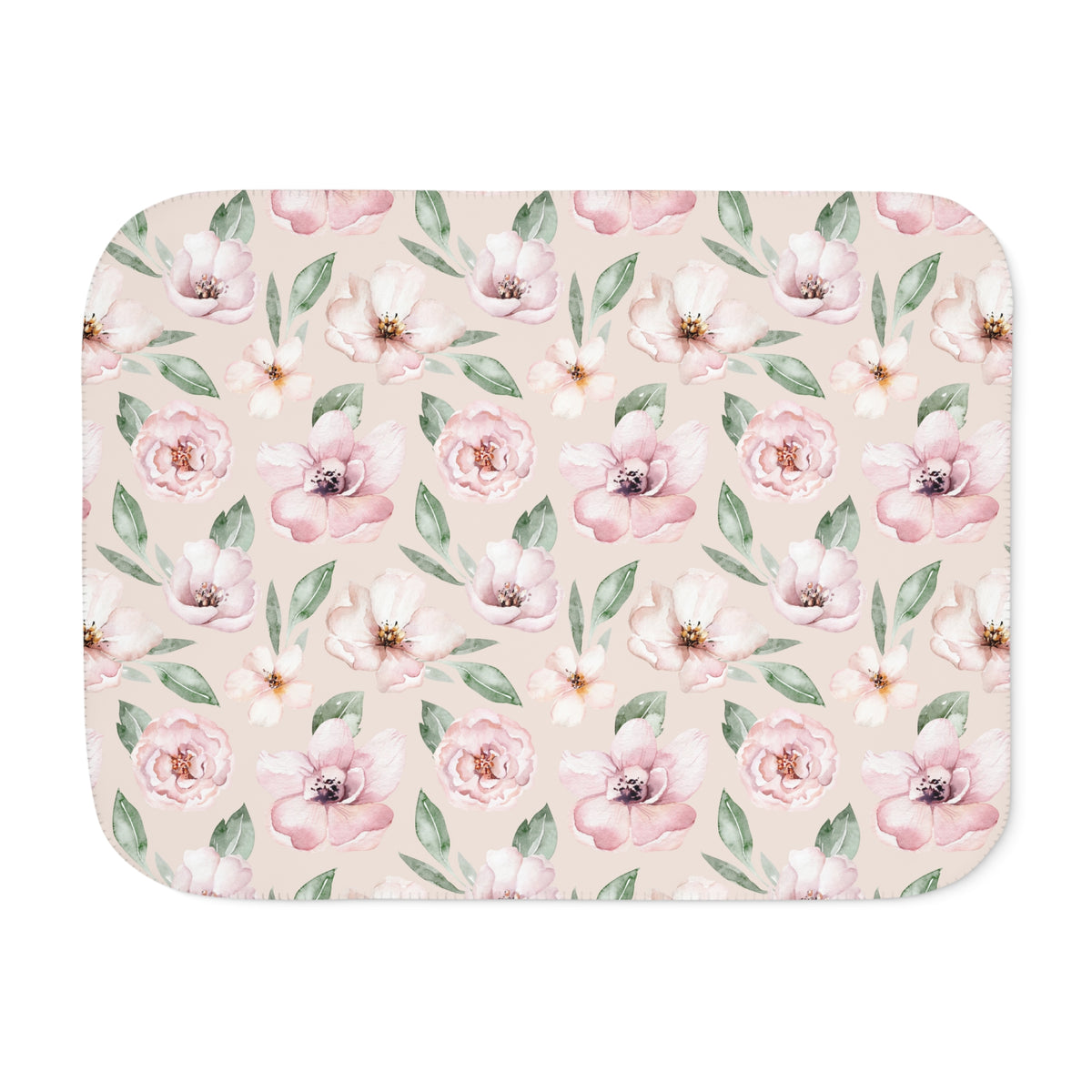 Blush Pink Watercolor Garden Rose Sherpa Blanket | Floral Throw