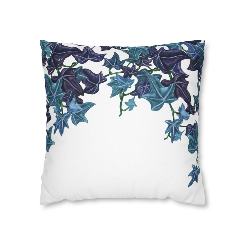 Floral Pillow Cover | White Blue Vine Leaves