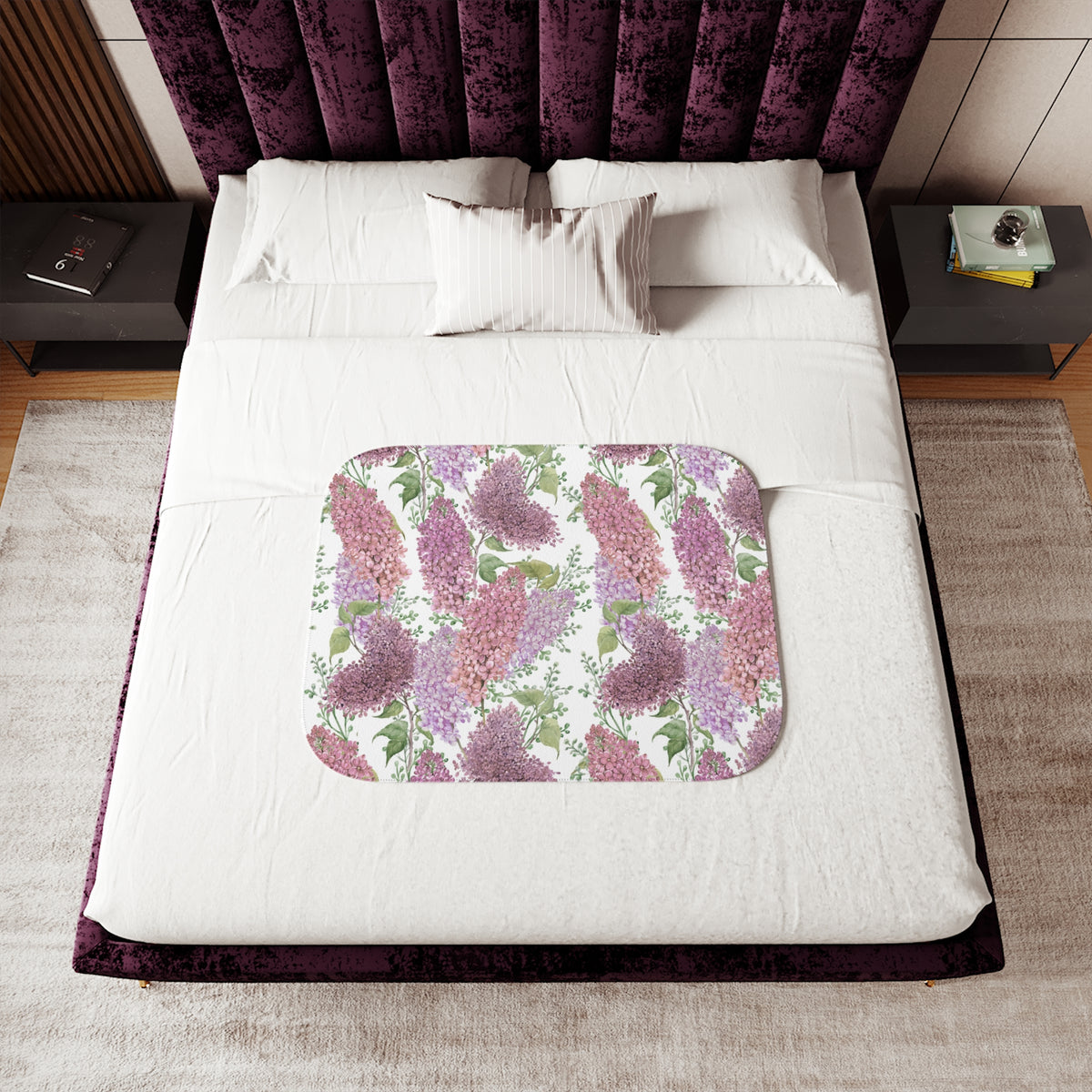 Pink Lavender Watercolor Lilac Sherpa Blanket | Spring Floral Throw