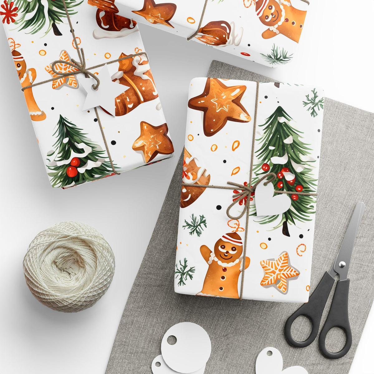 Gingerbread Star Snowy Tree Christmas Wrapping Paper, Gift Wrap
