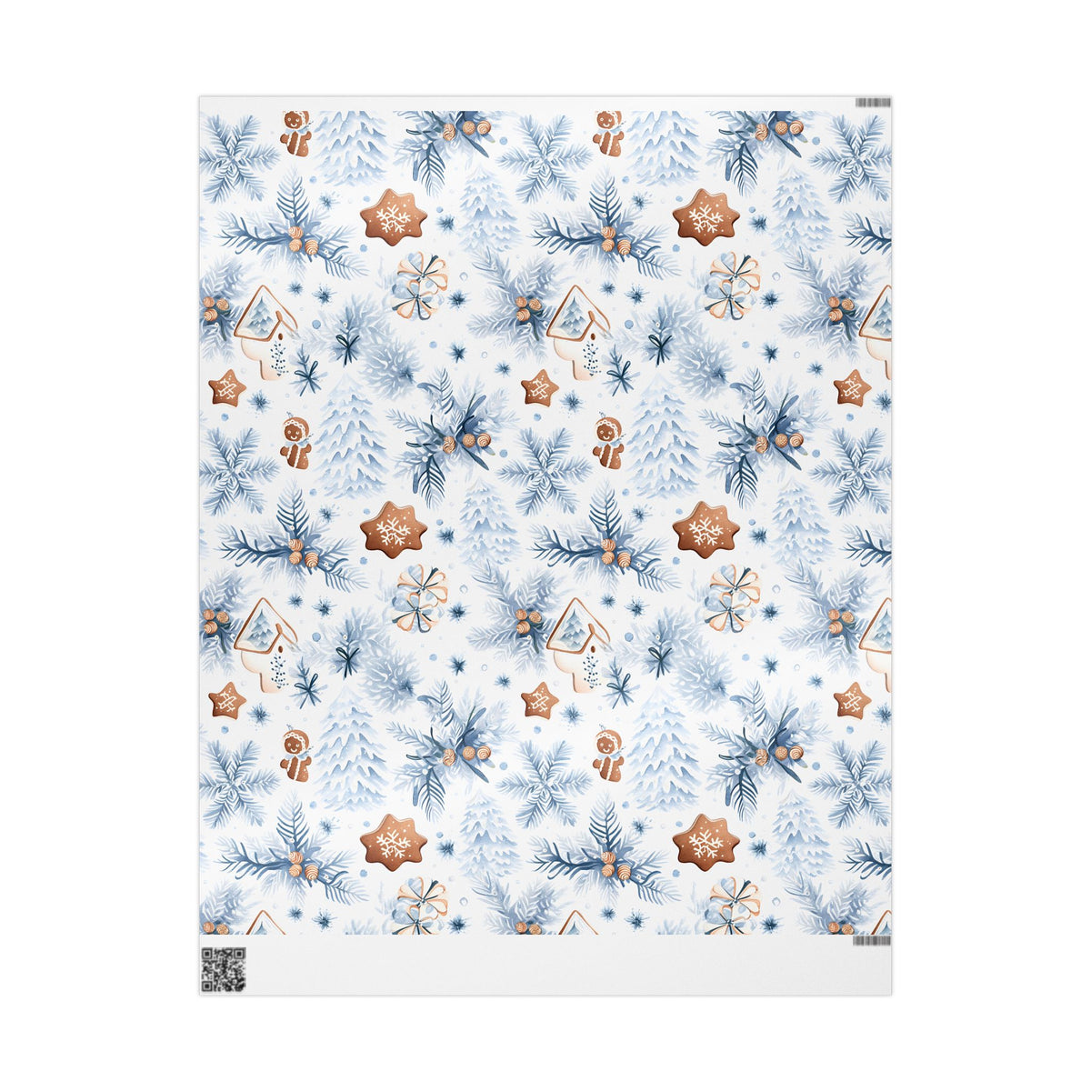 Blue Pine Gingerbread Winter Wrapping Paper, Christmas Gift Wrap