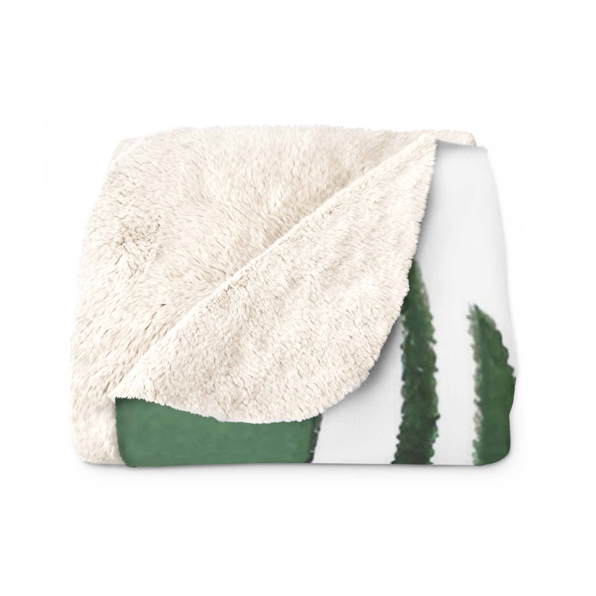 Cozy Comfy, Floral Blanket | Sage Green, White Leaves