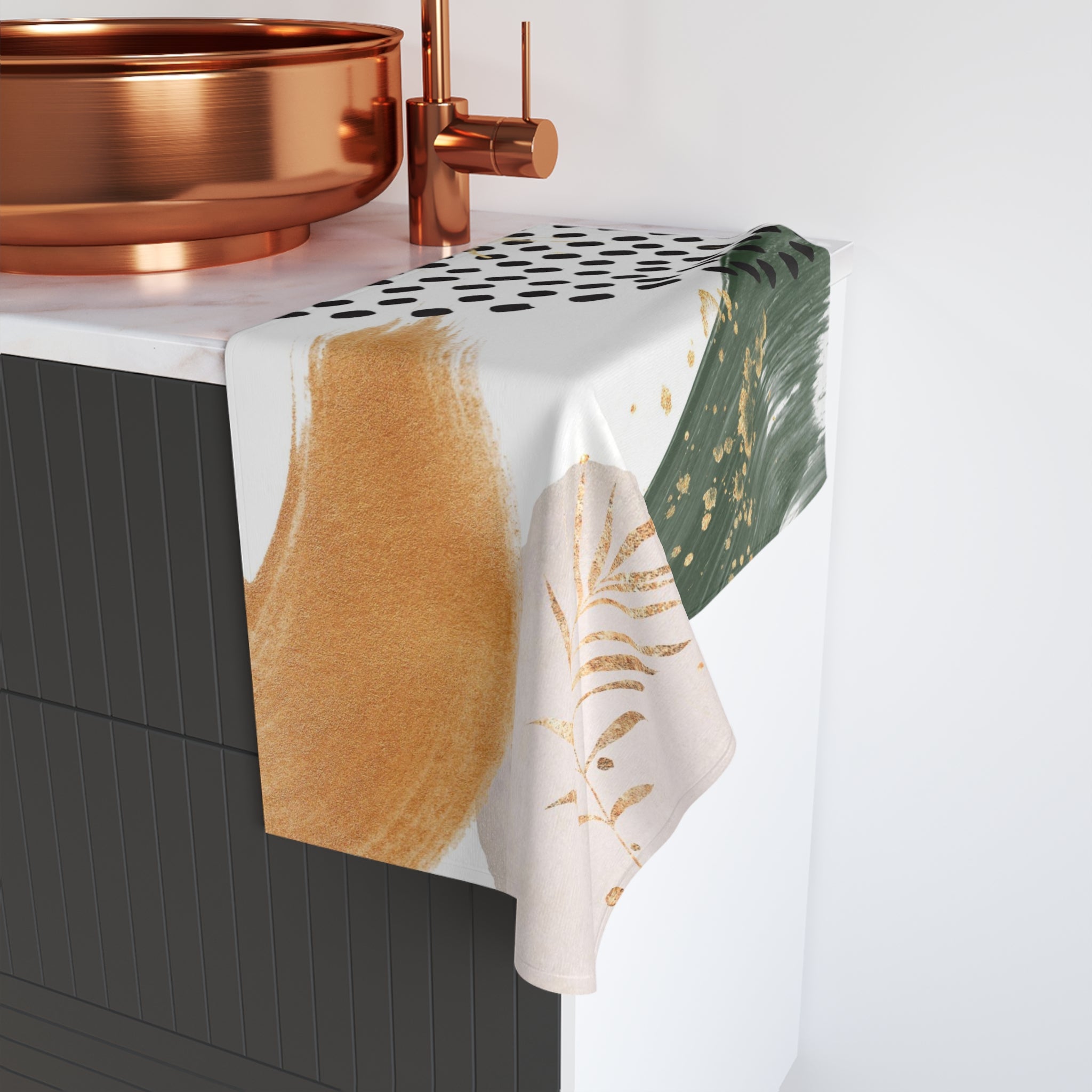 Abstract Kitchen, Bath Hand Towel | Burnt Orange, Blush Beige Green, Black