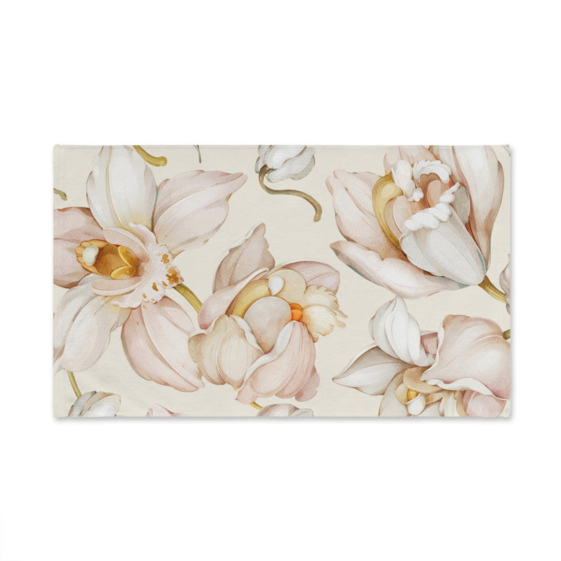 Boho Floral Kitchen, Bath Hand Towel | Orchids Blush Beige Pink Ivory