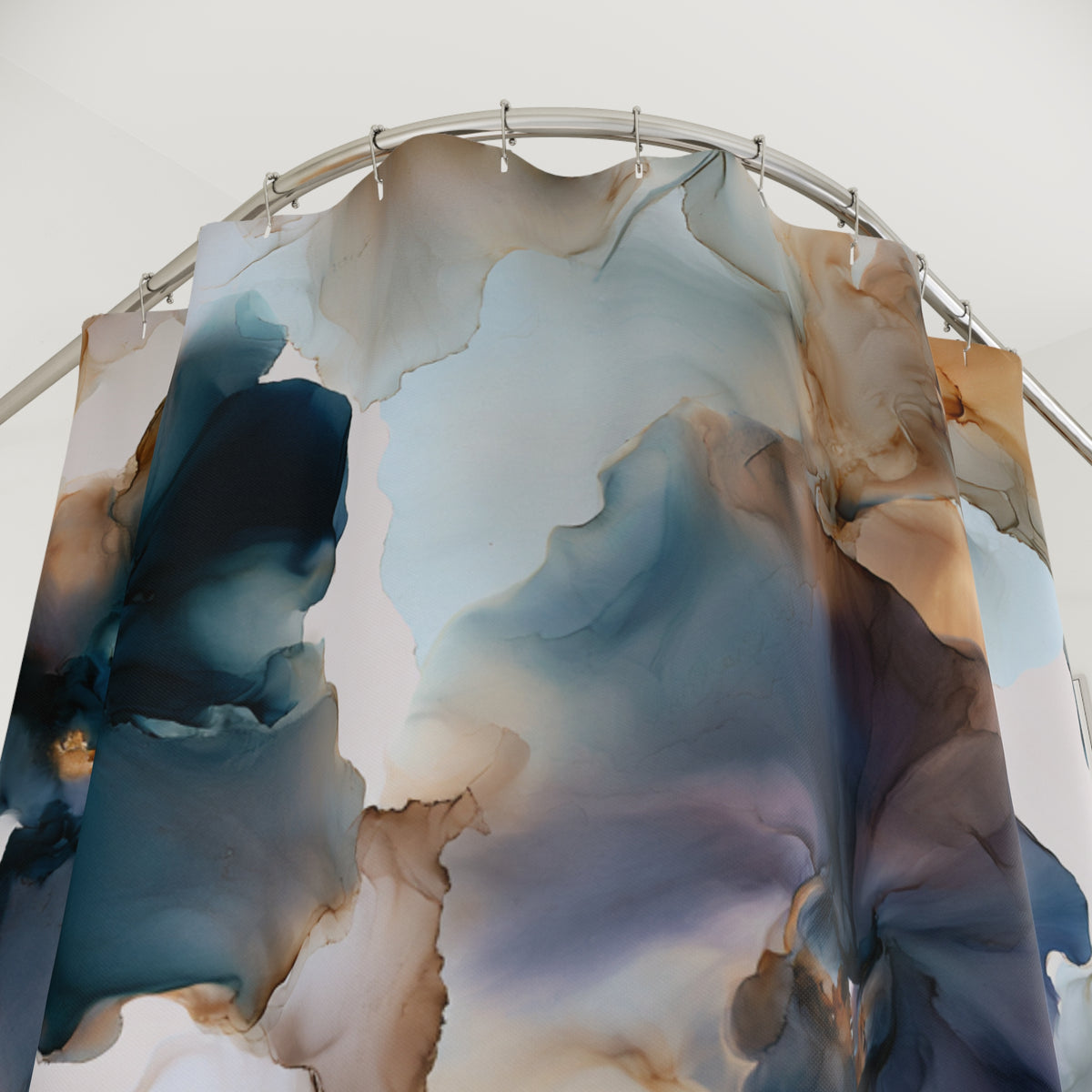 Navy Beige Ink Floral Shower Curtain, Bath Curtain 71x74