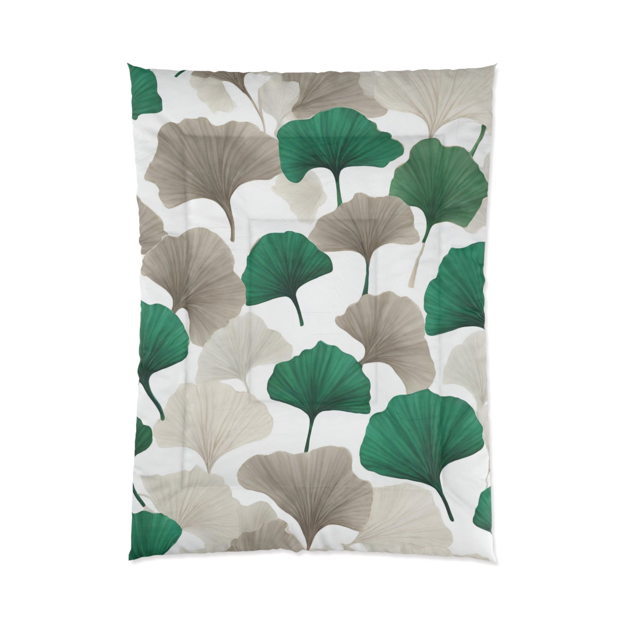 Floral Comforter | Emerald Green, Taupe, White, Gingko Leaves