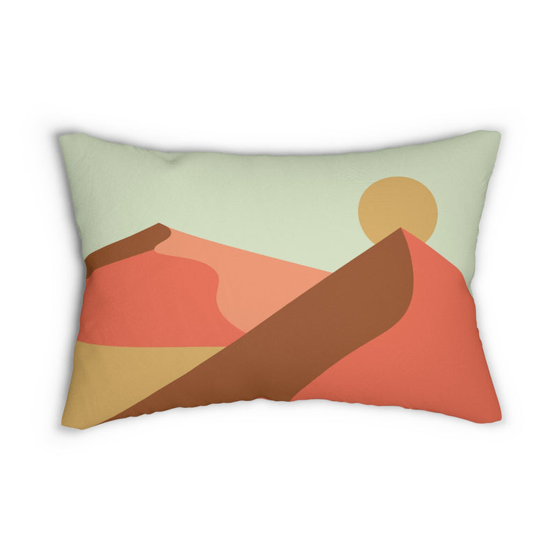Abstract Lumbar Pillow | Mint Green, Red Brown Sun