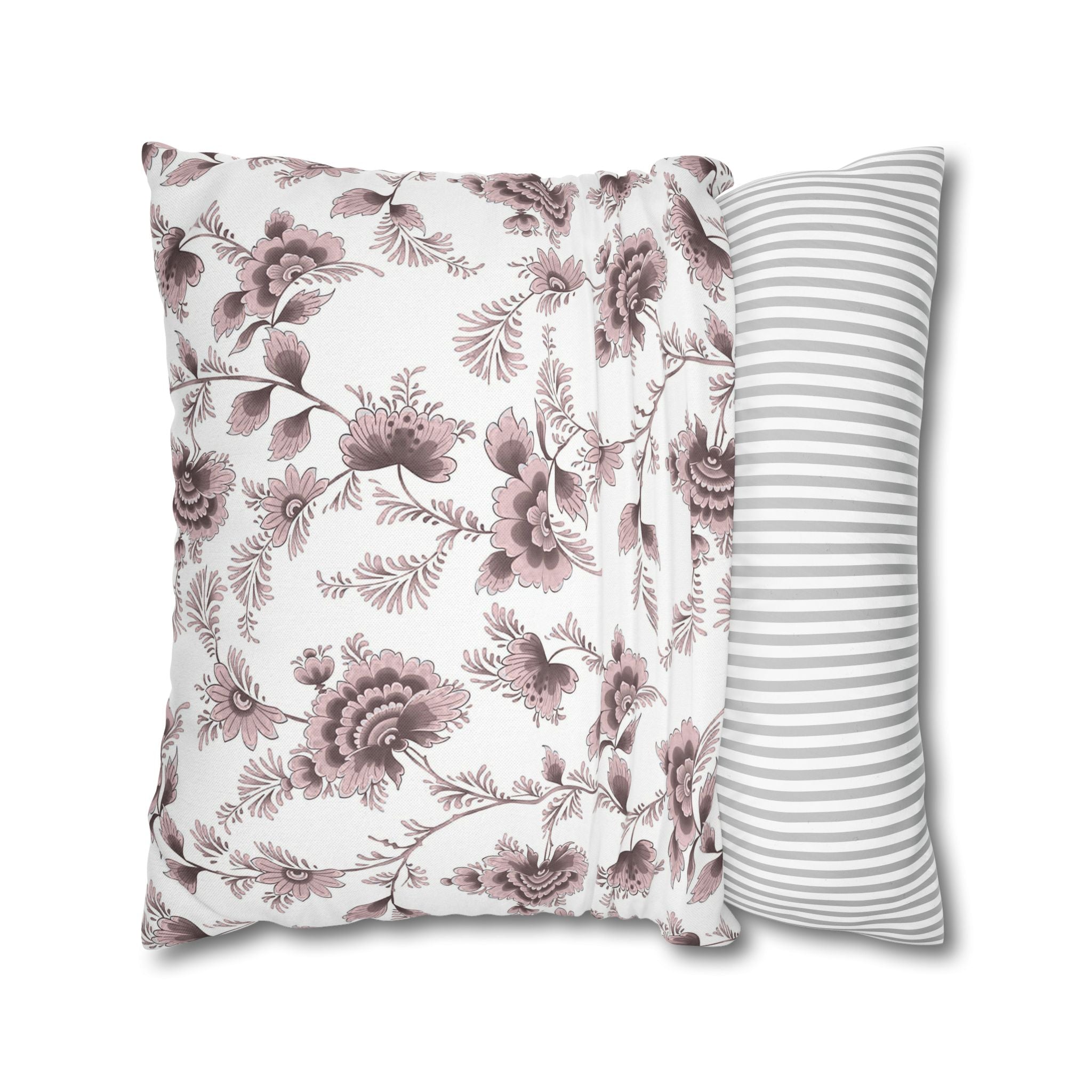 Floral Pillow Cover | Chinoiserie Blush Pink Brown White Pillowcase