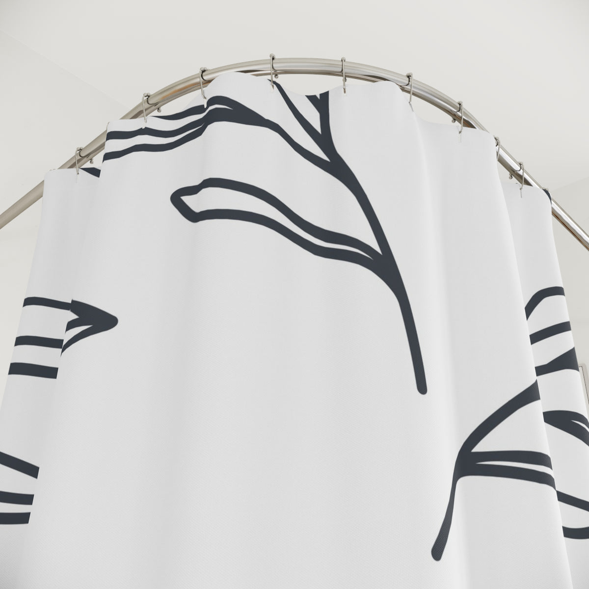 Charcoal Line Art Leaf Shower Curtain, Bath Curtain 71x74