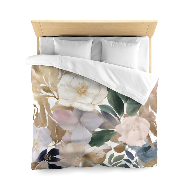 Boho Floral Duvet Cover | White Green, Blush Green, Beige Botanical