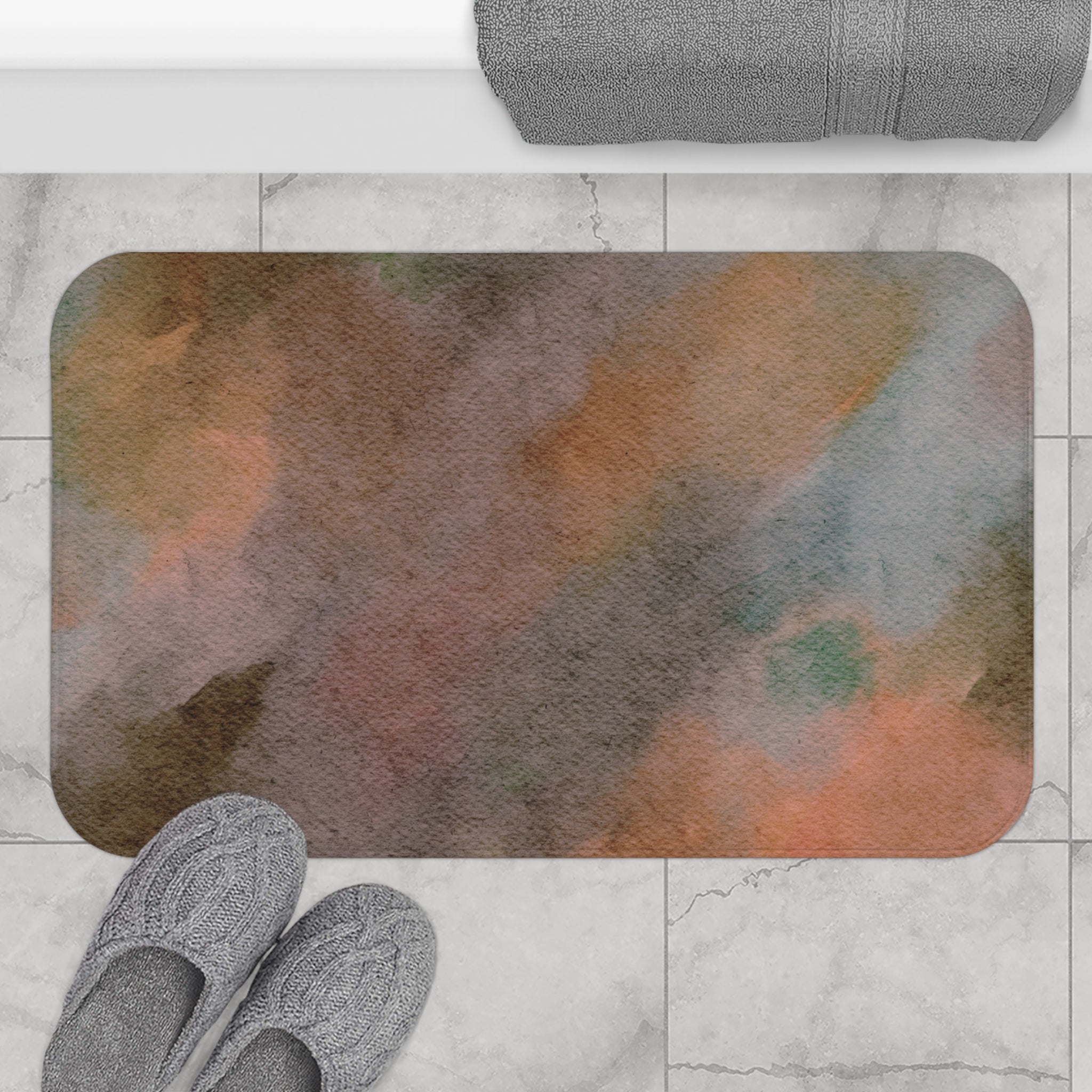 Watercolor Bath Mat | Chocolate Brown, Beige Peach Ombre