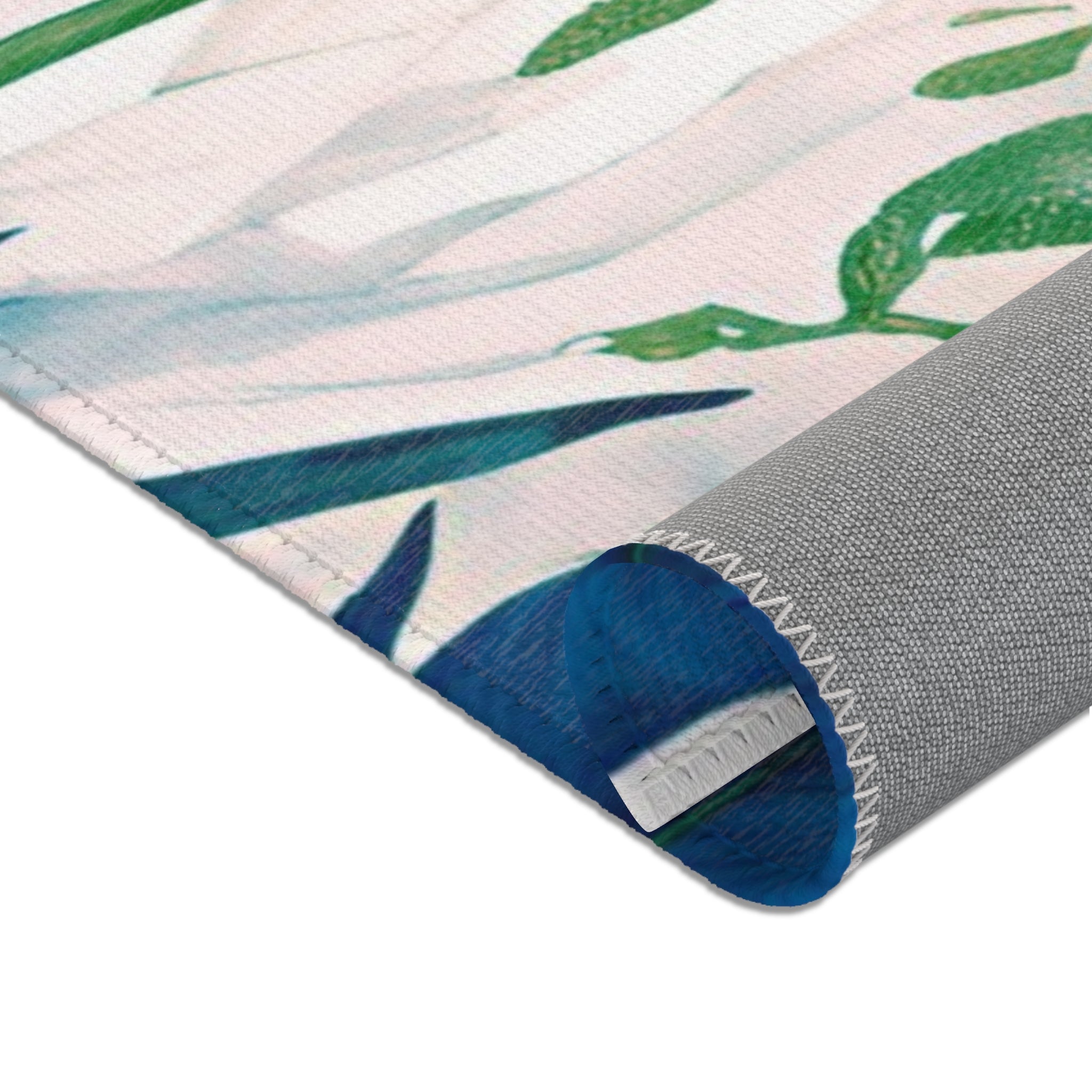 Tropical Floral Area Rug | Coastal Indigo Blue, Emerald Green