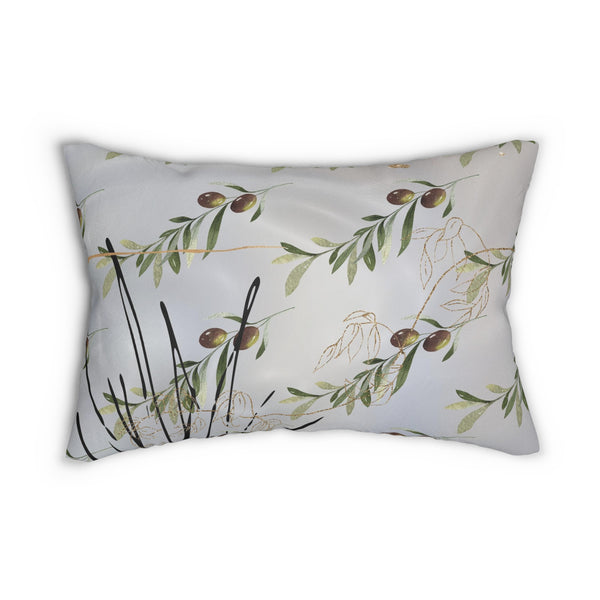 Olive Green Lumbar Pillow | Gray Sage Green Leaves