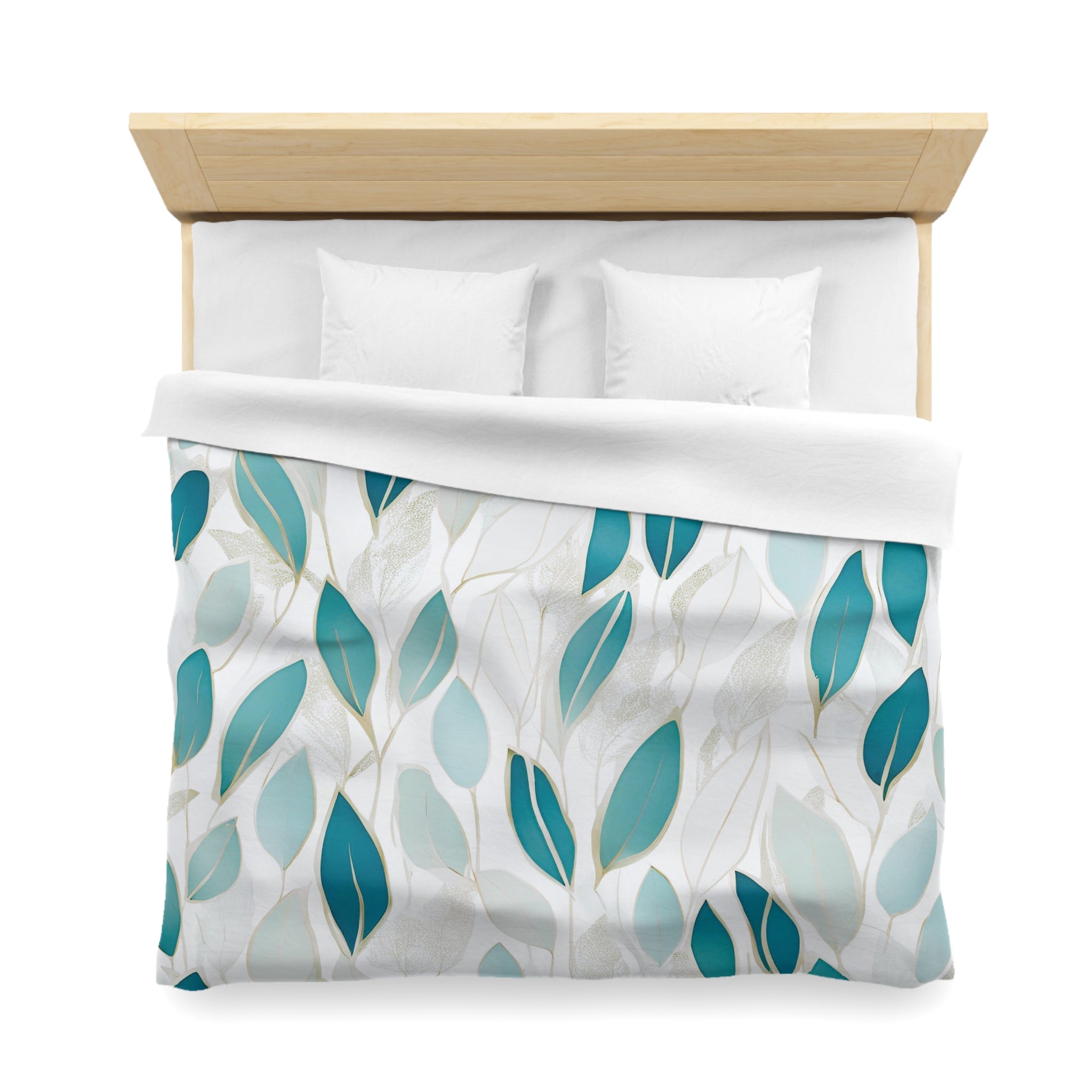 Floral Duvet Cover | White, Tea Mint Green Blue Leaves