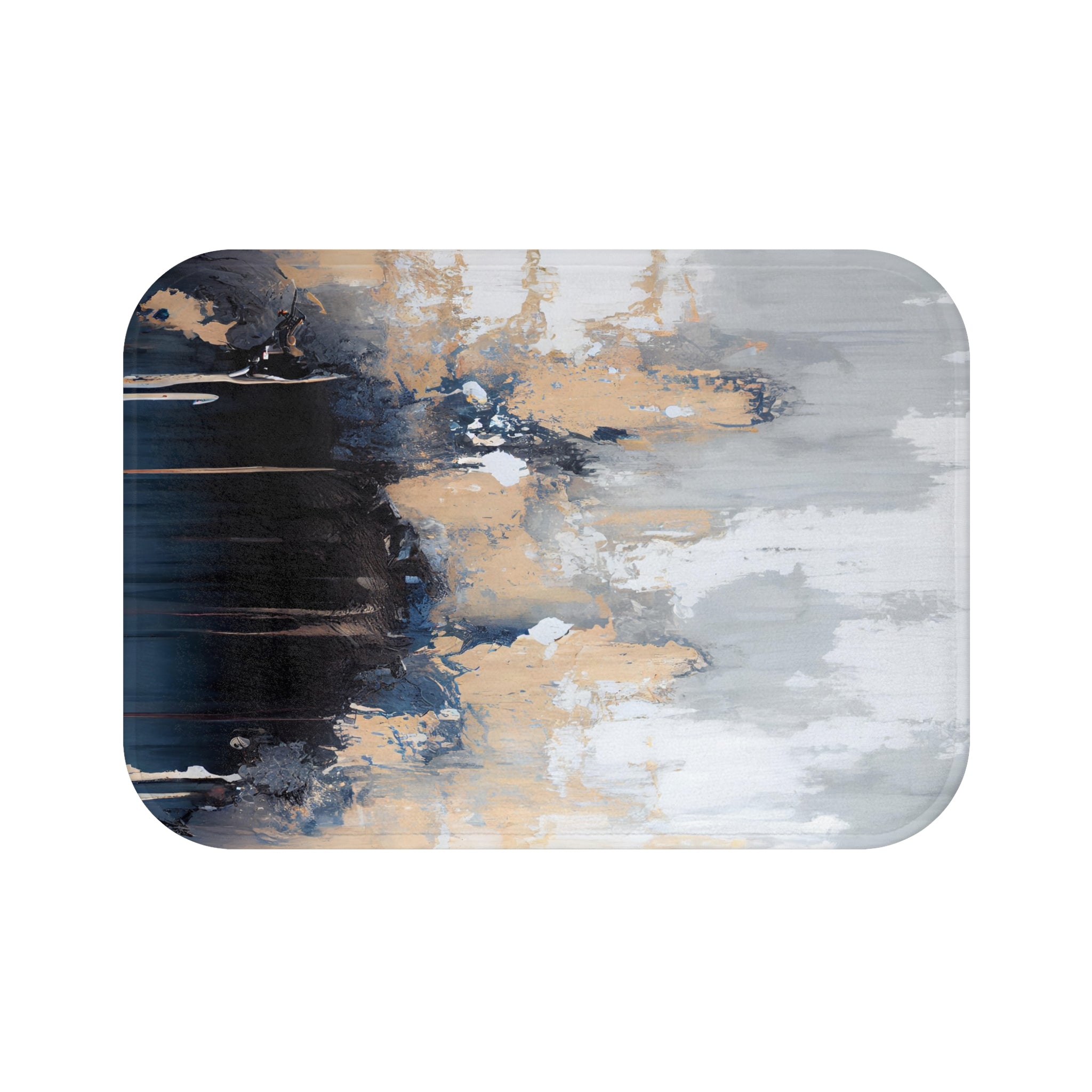 Boho Kitchen, Bath Mat | Abstract Black Navy Blue, Beige Grey