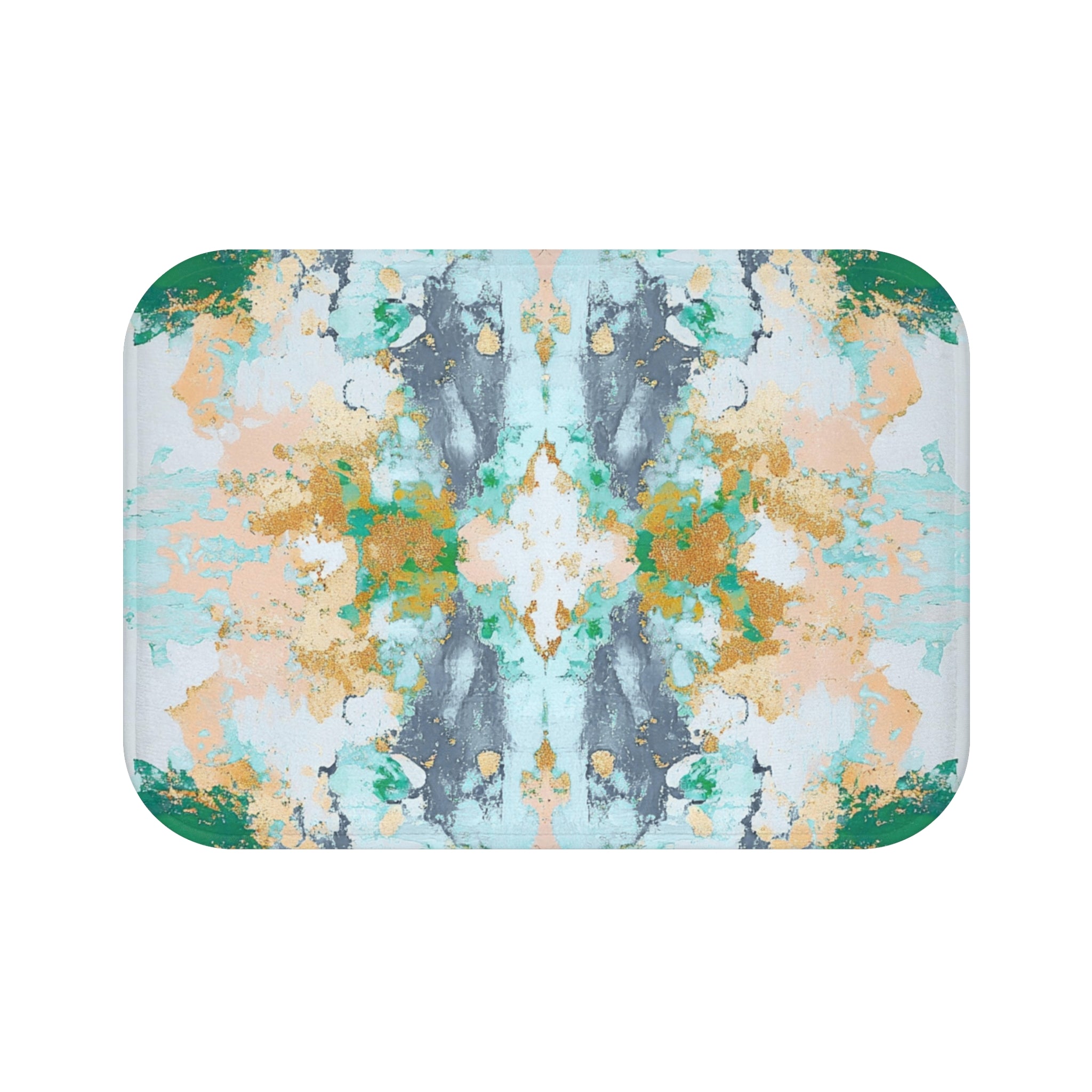 Abstract Bath Mat | Kitchen Mat, Aesthetic Mirrored Art, Blue, Blush, Green