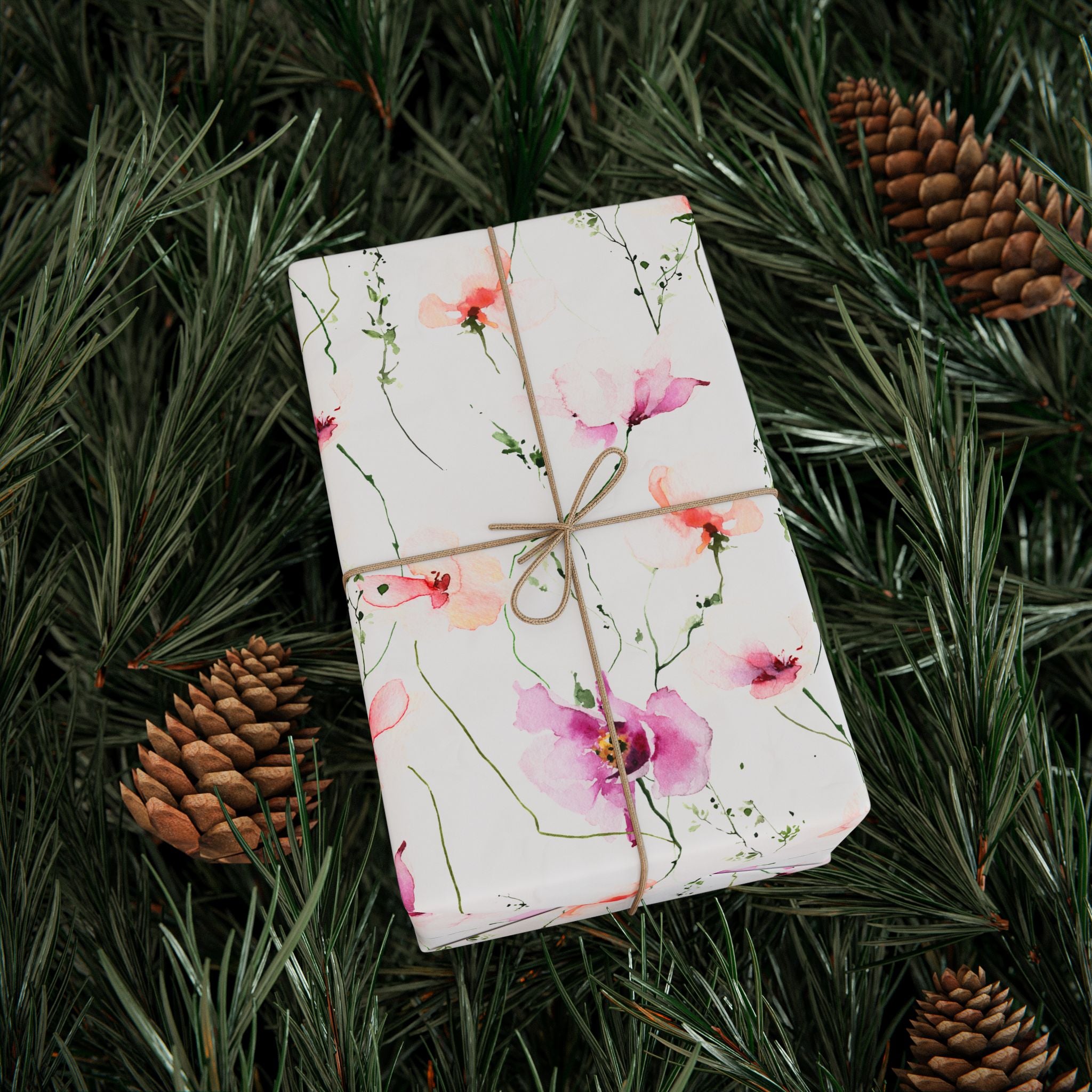 Gift Wrapping Paper | Pink White Floral Wrap for the Holidays, Birthdays