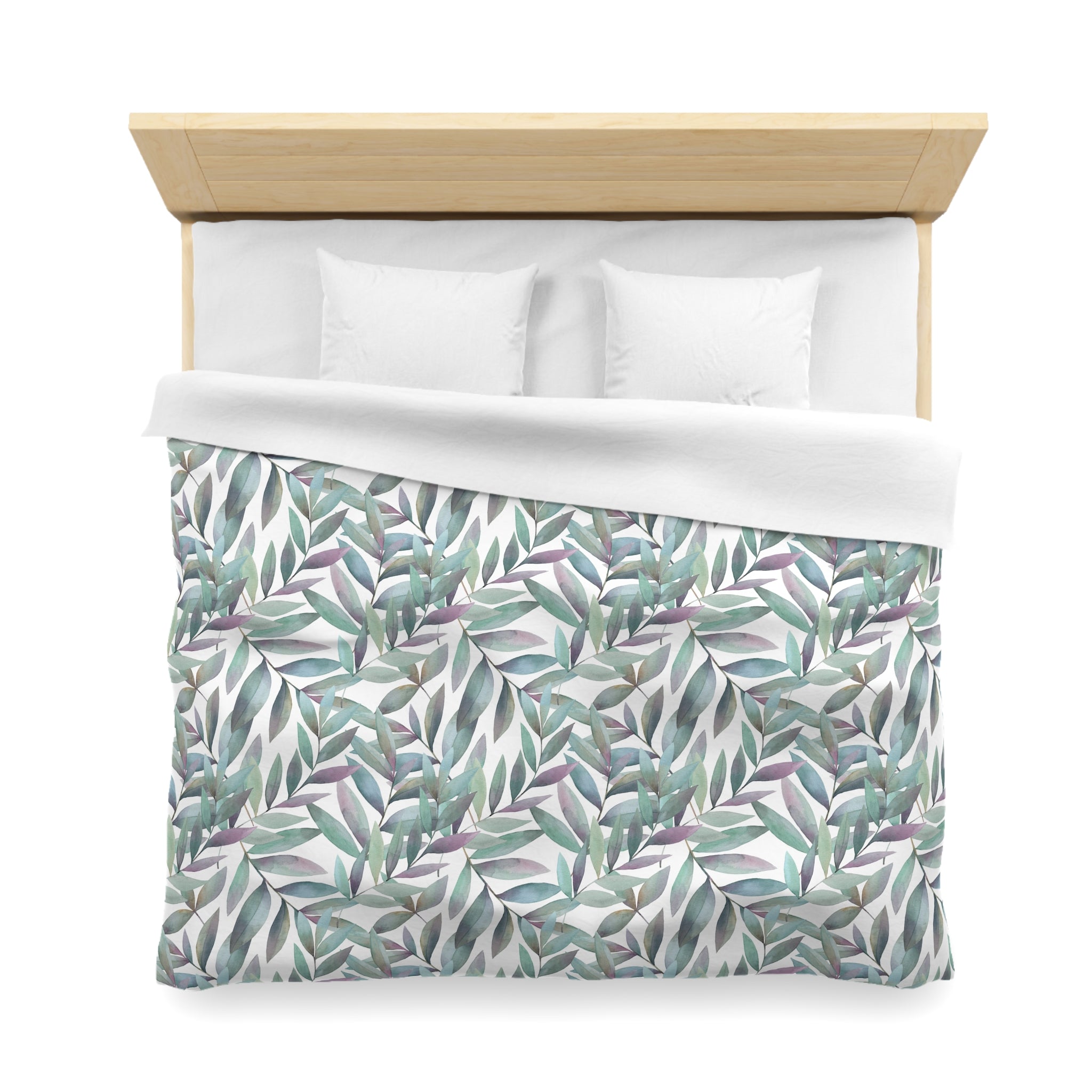 Floral Cotton Duvet, Pillow Cover | Teal Green Blue Leaves Bedroom Decor