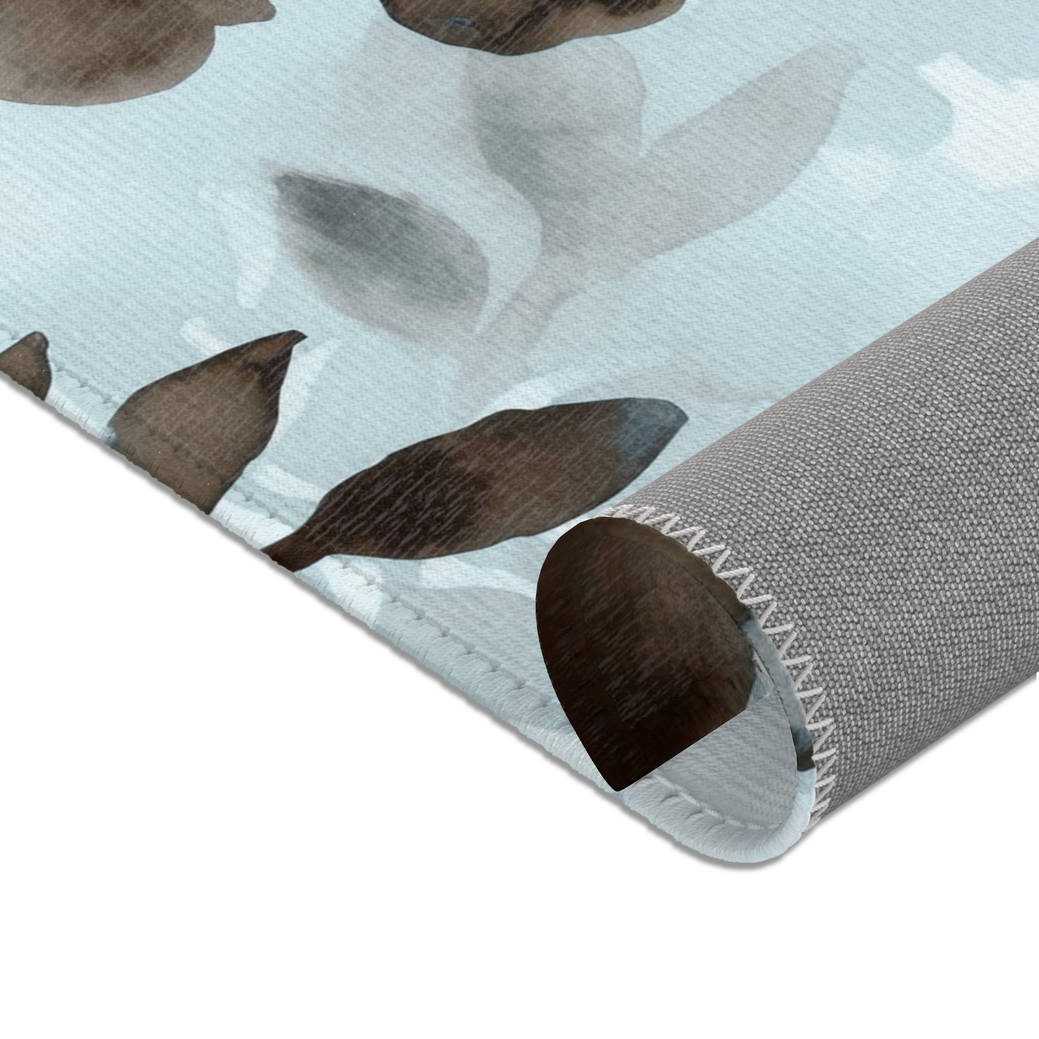 Abstract Floral Area Rug | Pale Blue Brown Watercolor